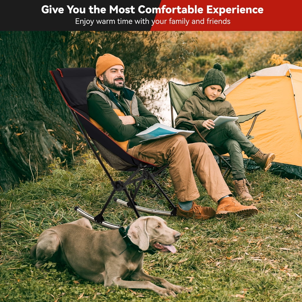 Camping Chair, Vecukty High Back Rocking Chair 165 lbs Capacity, Compact Outdoor Portable Folding Rocker Chair for Camping Hiking Gardening Travel Beach Picnic,Black - Image 7