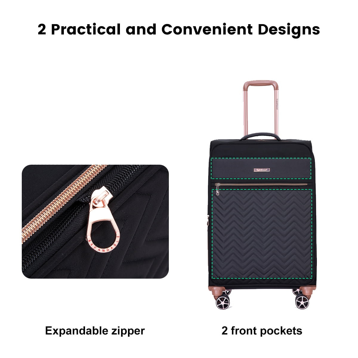 Travelhouse 3 Piece Luggage Set Softside Expandable Lightweight Suitcase with Spinner Wheels.(Black) - Image 3