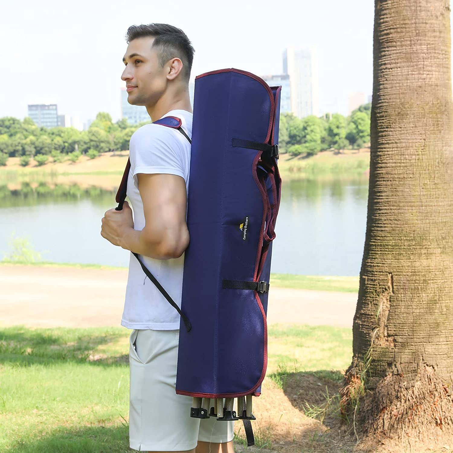 Camping Brothers Camping Chair with Shade Canopy - Outdoor Folding Patio Chair - Includes Retractable Sun Shade, Cup Holder, Side Pockets (Navy) - Image 8