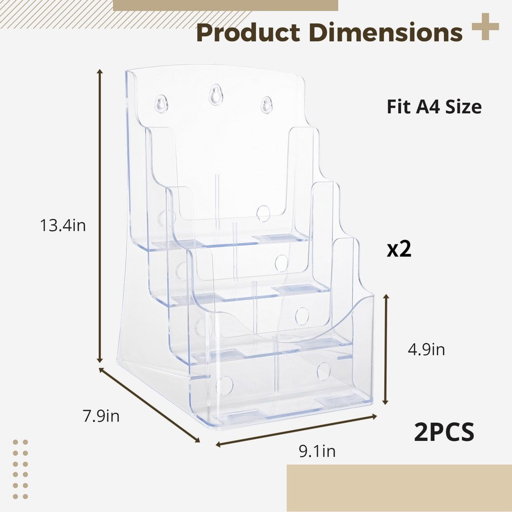 Brochure Holder, 4-Tier Clear Acrylic Brochure Display Rack Stand, Literature Organizers Pamphlet Holder for Home Office Wall Mount Countertop , 2 Peices - Image 4