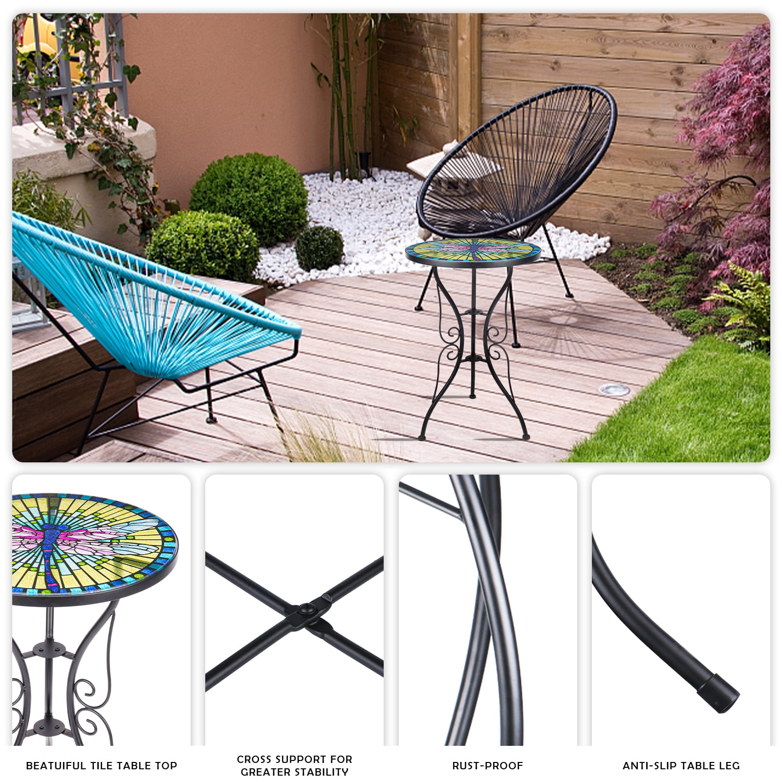 WONDER GARDEN 21"H Glass Plant Stand Outdoor Side Table for Porch Patio Garden Dragonfly - Image 3