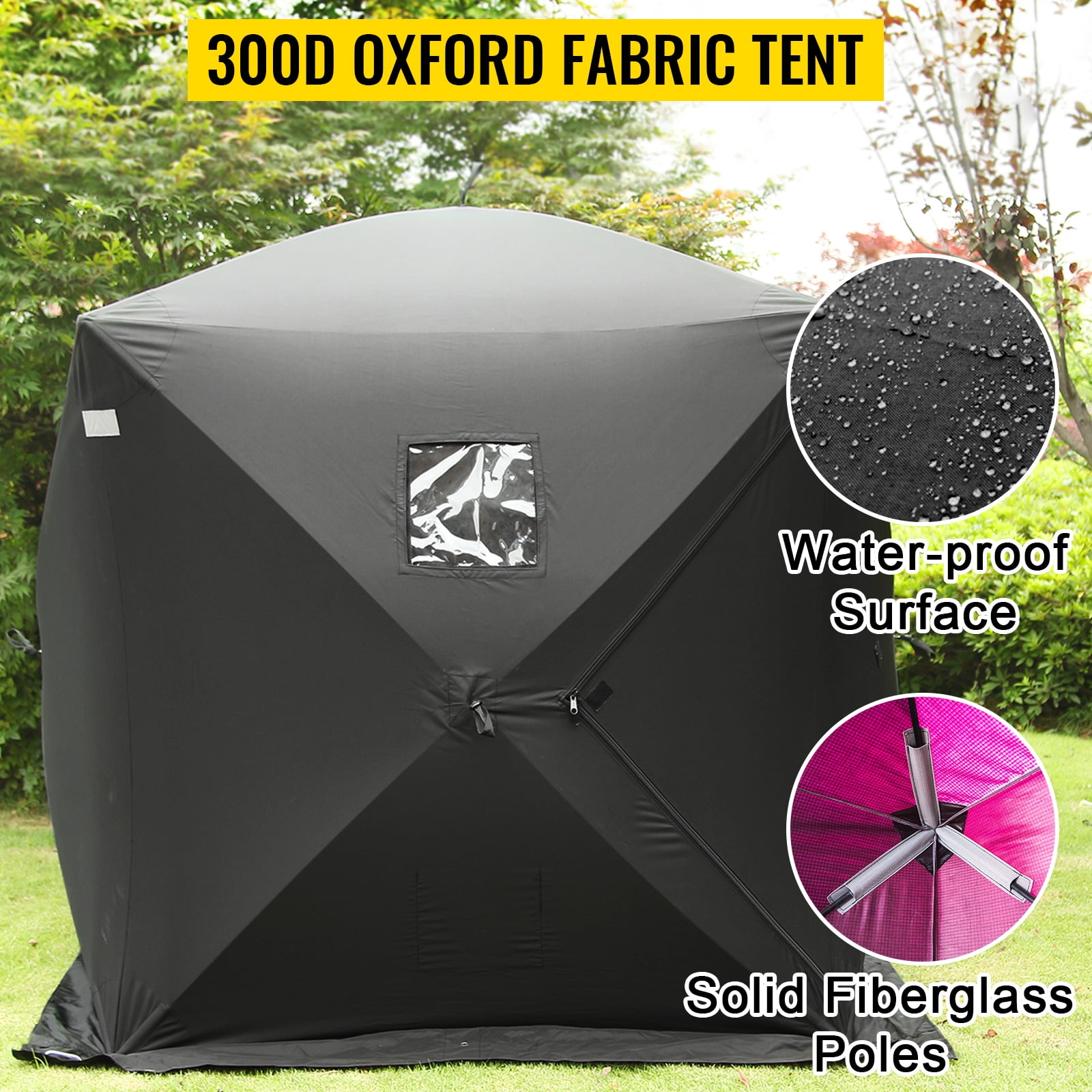 VEVORbrand Ice Fishing Shelter Tent, 2 Person 300 D Oxford Fabric Portable, Strong Waterproof for Outdoor Fishing, 148 x 148 x 168 cm, Black - Image 3