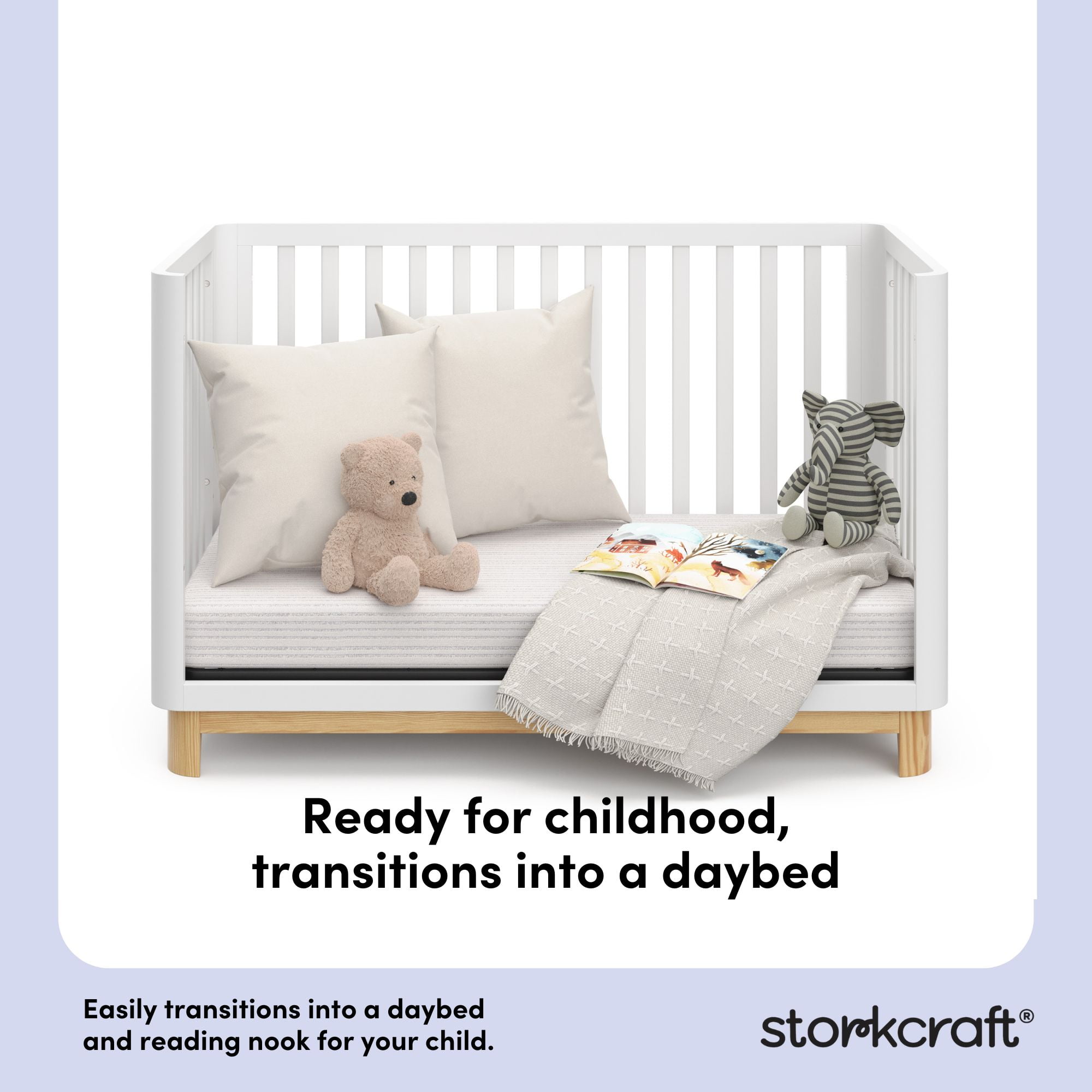 Storkcraft Santos 3-in-1 Convertible Baby Crib, White with Natural - Image 12