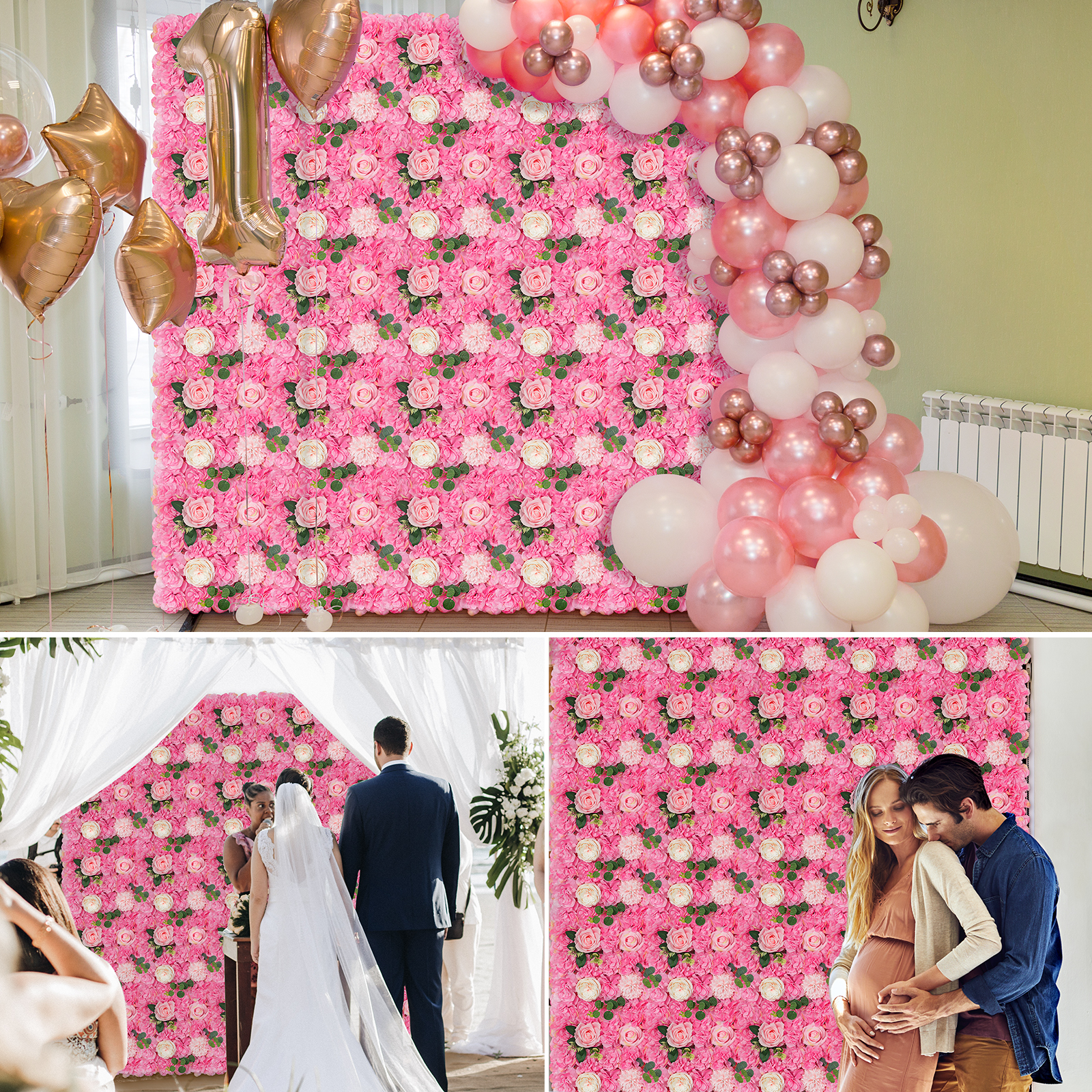 Flower Wall Panels Silk Floral Backdrop 12 Packs Pink Hydrangea Wedding Panel Fake Mat for Baby Shower Birthday Party Girl's Living Room Decoration - Image 2