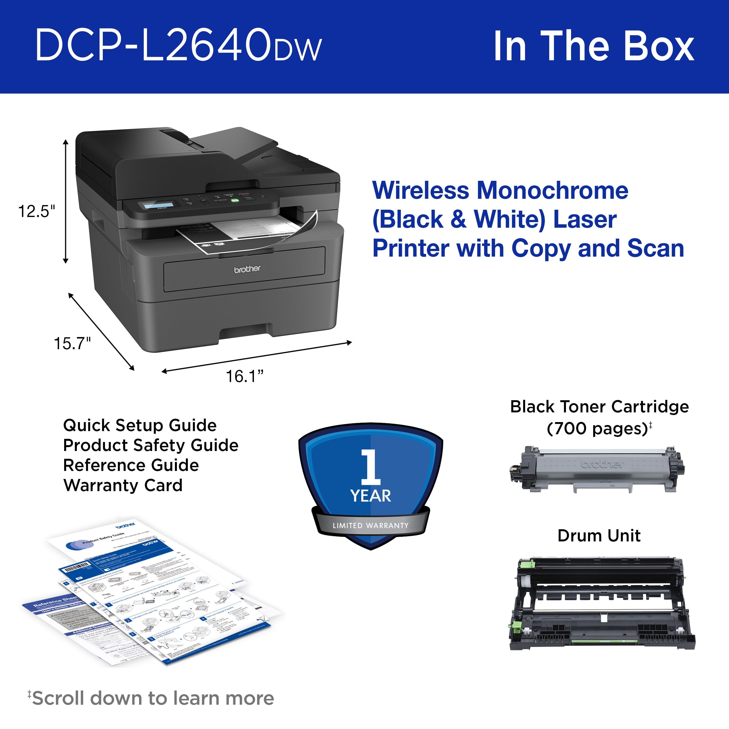 Brother Wireless DCP-L2640DW Compact Monochrome Multi-Function Laser Printer with Print, Copy and Scan, Duplex and Mobile Printing - Image 6
