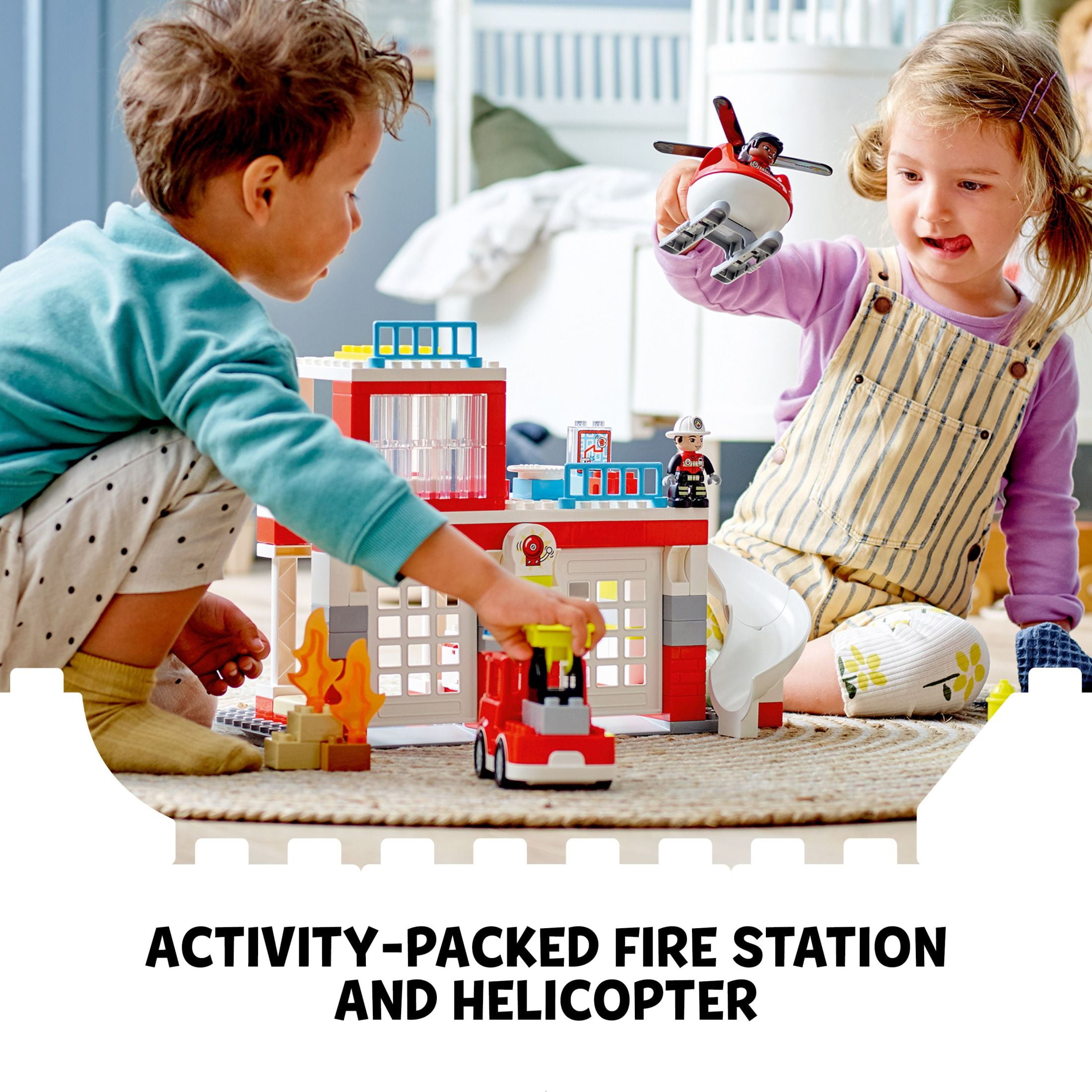 LEGO DUPLO Fire Station & Helicopter Playset 10970, with Push & Go Truck Toy for Toddlers, Boys and Girls 2 Plus Years Old, Large Bricks Educational Learning Toys - Image 7