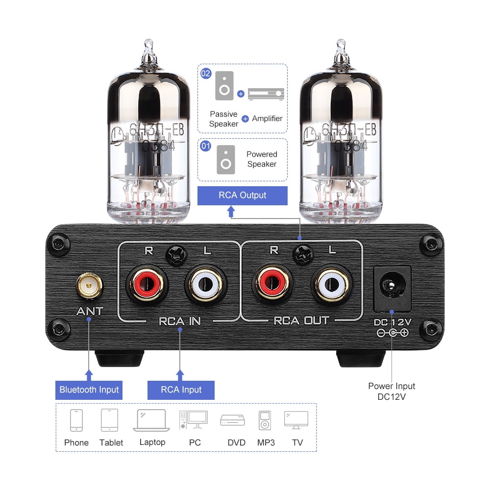 AIYIMA Tube T7 Audio 6N3 Tube Preamp Bluetooth 5.0 Warm Vacuum Buffer Preamplifier with Treble Bass Tone for Home Theater System HiFi Stereo Vacuum Bile Tube - Image 4