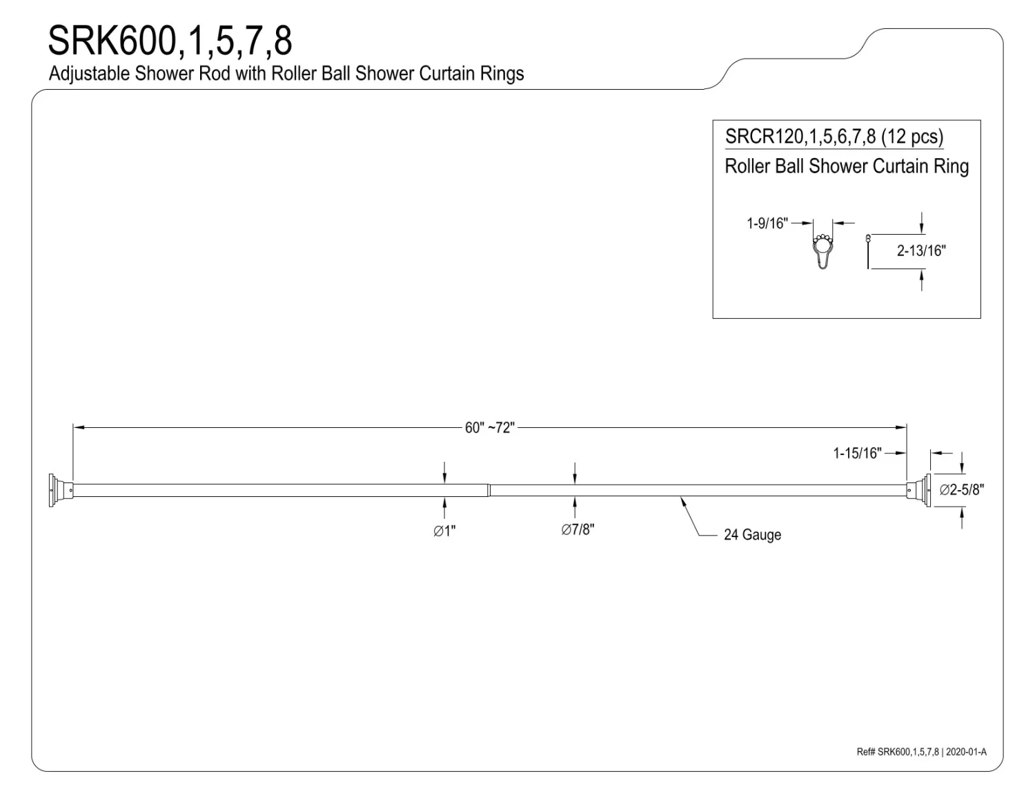 Kingston Brass SRK607 72 in. Edenscape Adjustable Shower Curtain Rod with Rings, Brushed Brass - Image 2
