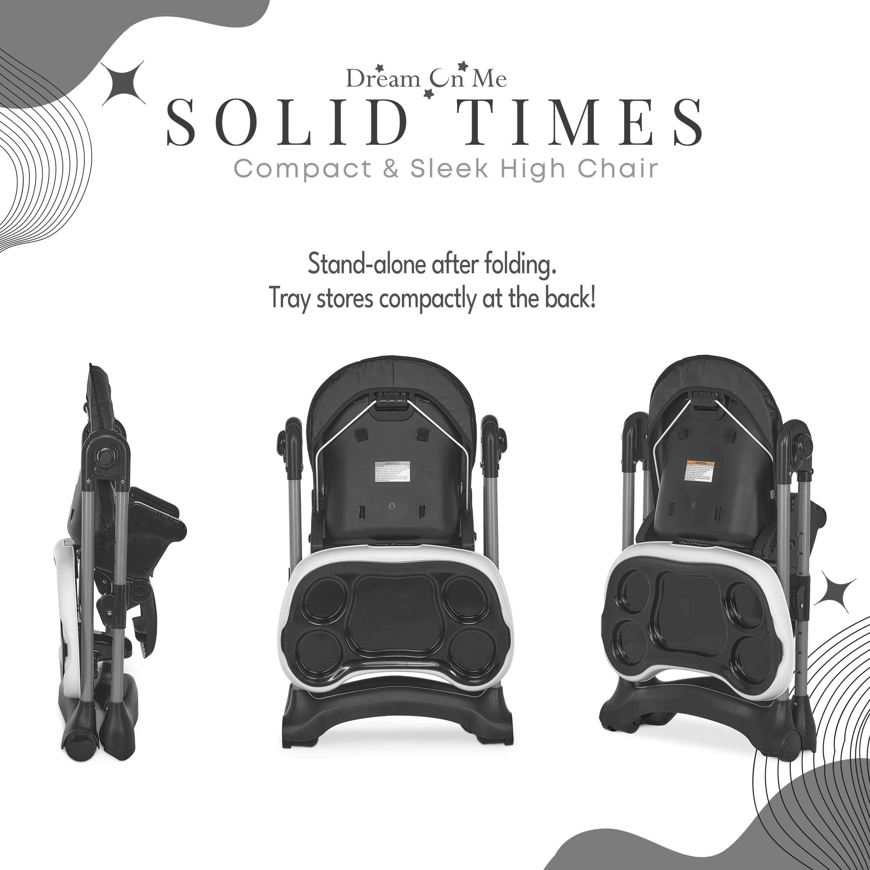 Dream On Me Solid Times High chair, Compact & Sleek High Chair, Multiple Recline and Height Positions, Lightweight Portable Highchair, In Black - Image 8