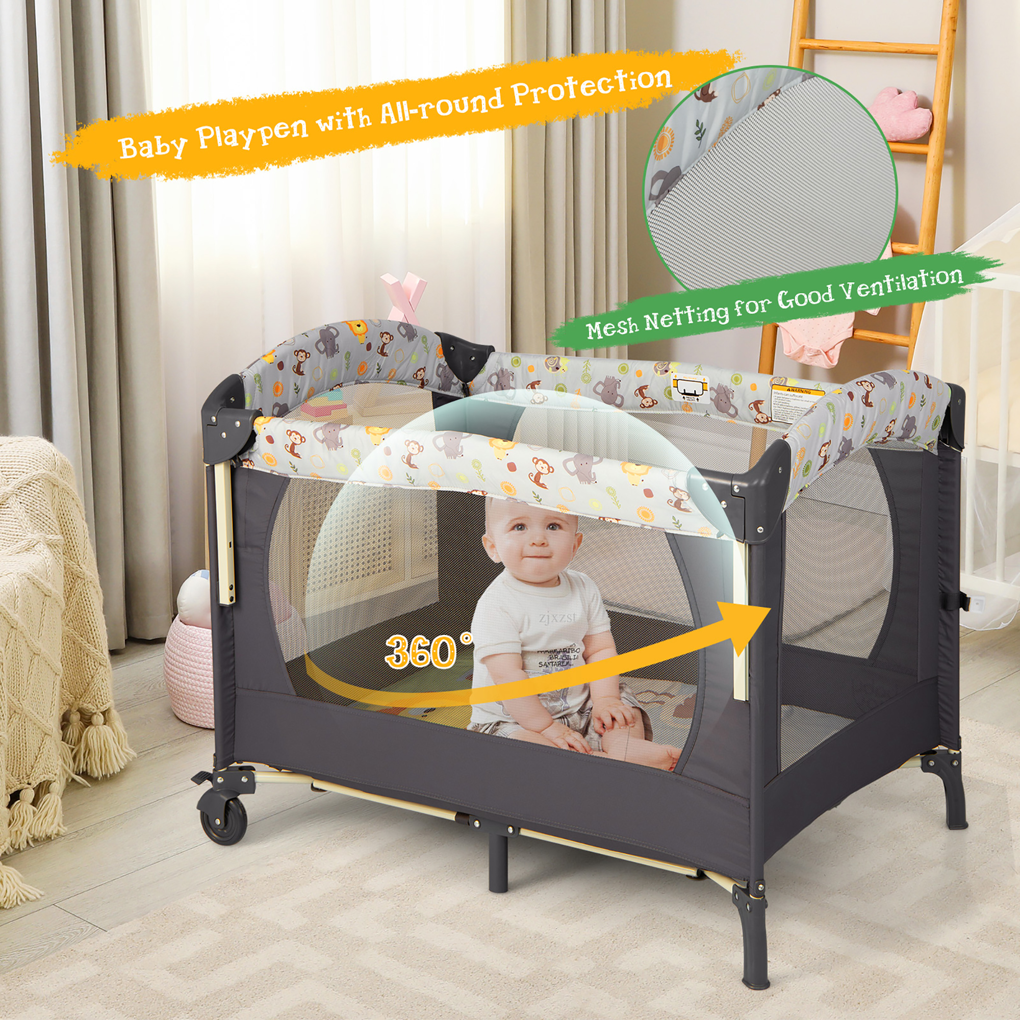 Costway Baby Bedside Sleeper Portable 4-in-1 Rolling w/Mattress - Image 3