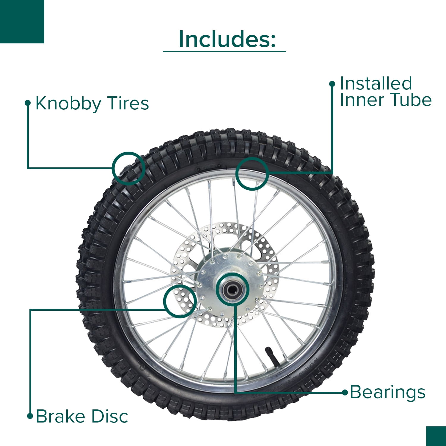 AlveyTech Front Wheel Assembly with Tire/Tube, Rotor, Bearing, Part for Razor MX500/MX650 Dirt Bikes - Image 6