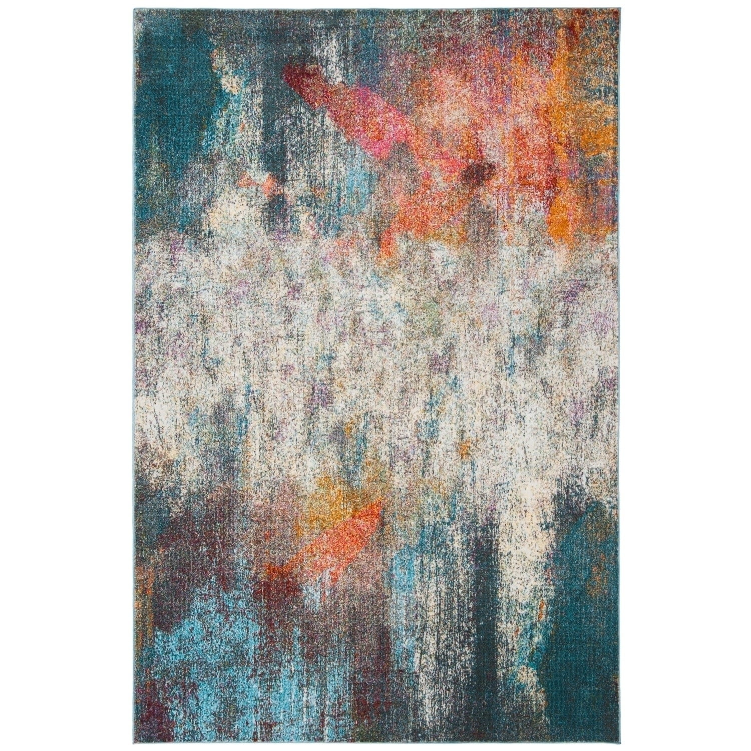 SAFAVIEH Luxor Jerri Abstract Distressed Area Rug, Ivory/Blue, 5'3" x 7'7" - Image 3
