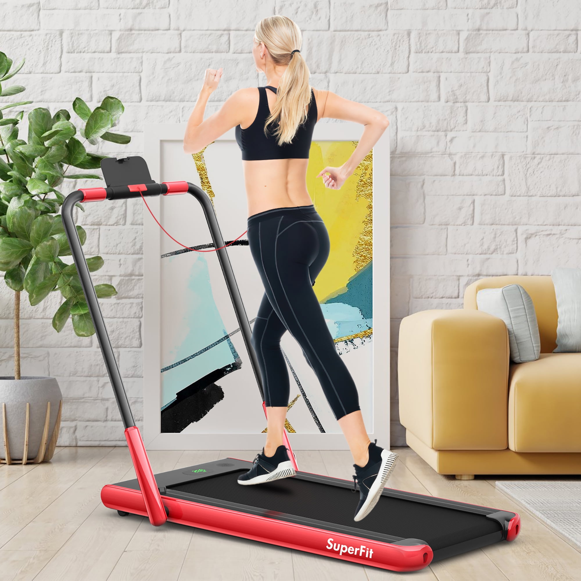 Superfit Up To 7.5MPH 2.25HP 2 in 1 Folding Under Desk Treadmill W/ Speaker Remote Control APP, Single Display Screen Red - Image 5