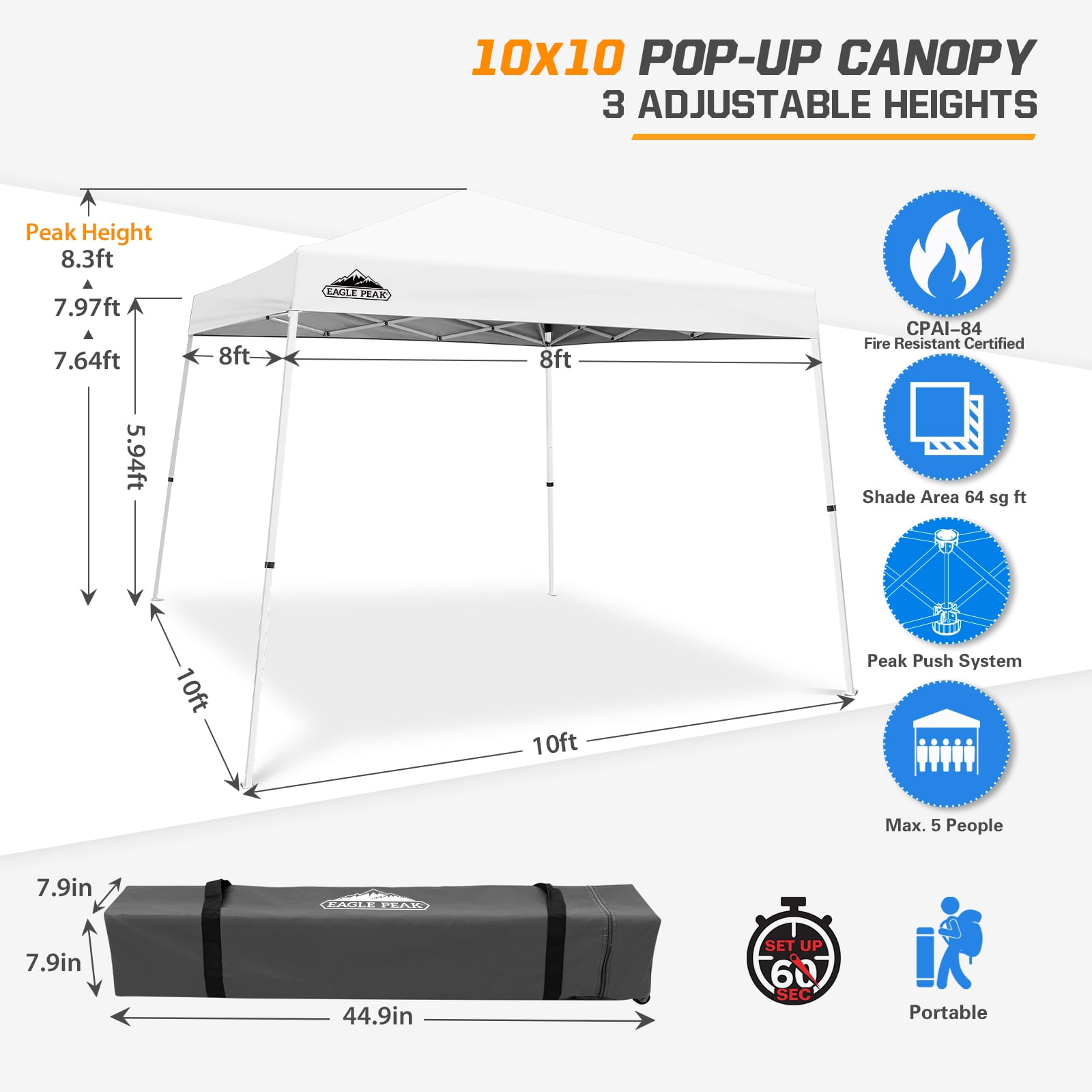 EAGLE PEAK 10’ x 10’ Outdoor Canopies Easy One Person Setup, UV Protected, Water Resistant - Image 8