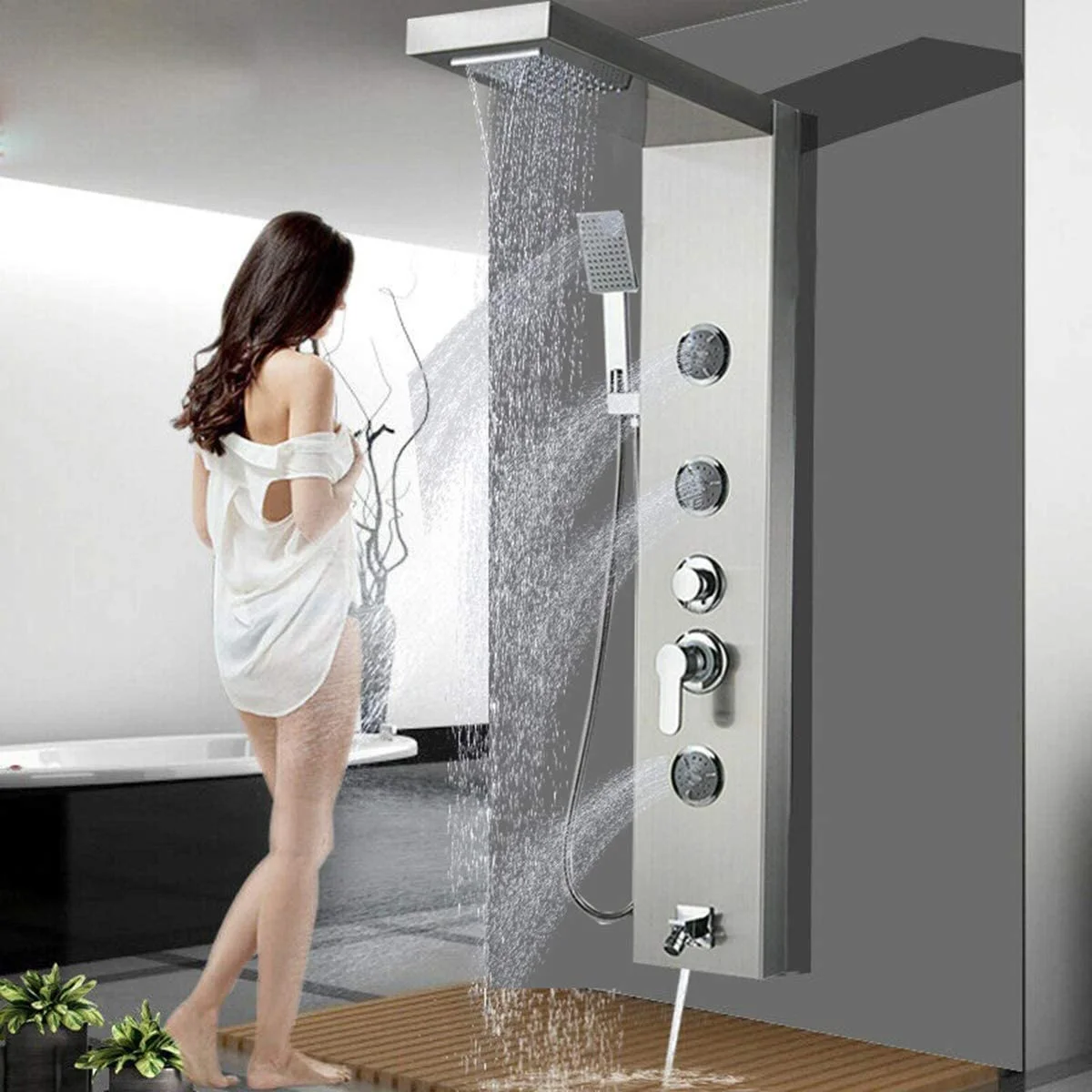 Zovajonia LED Shower Panel Tower System, Multi-Functions Shower Tower, Waterfall Showerhead, Shower Jets, Stainless Steel Rain Shower System Oil Rubbed Bronze - Image 3