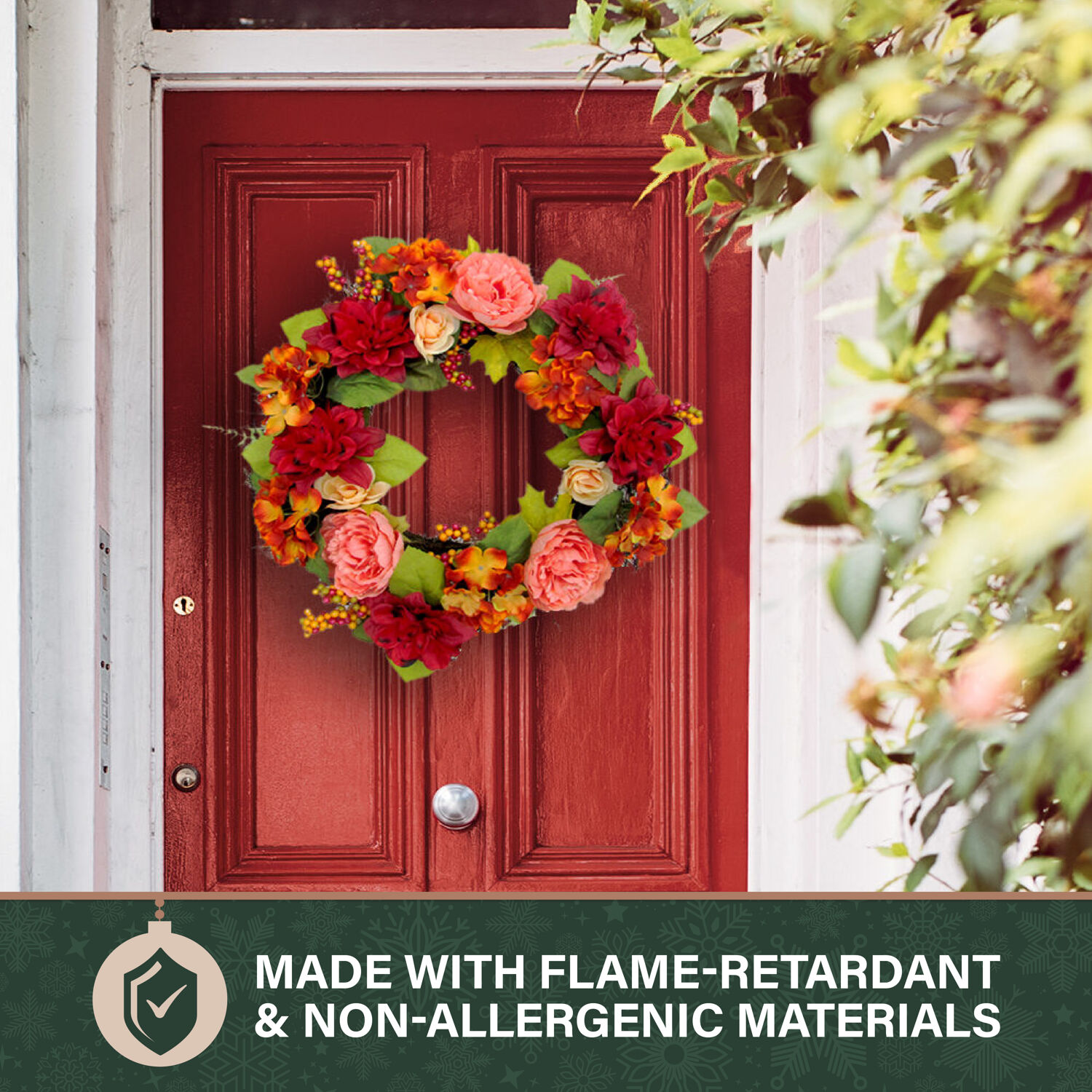 Fraser Hill Farm 24" Fall Harvest Wreath Door Hanging with Dahlias and Peonies - Image 6