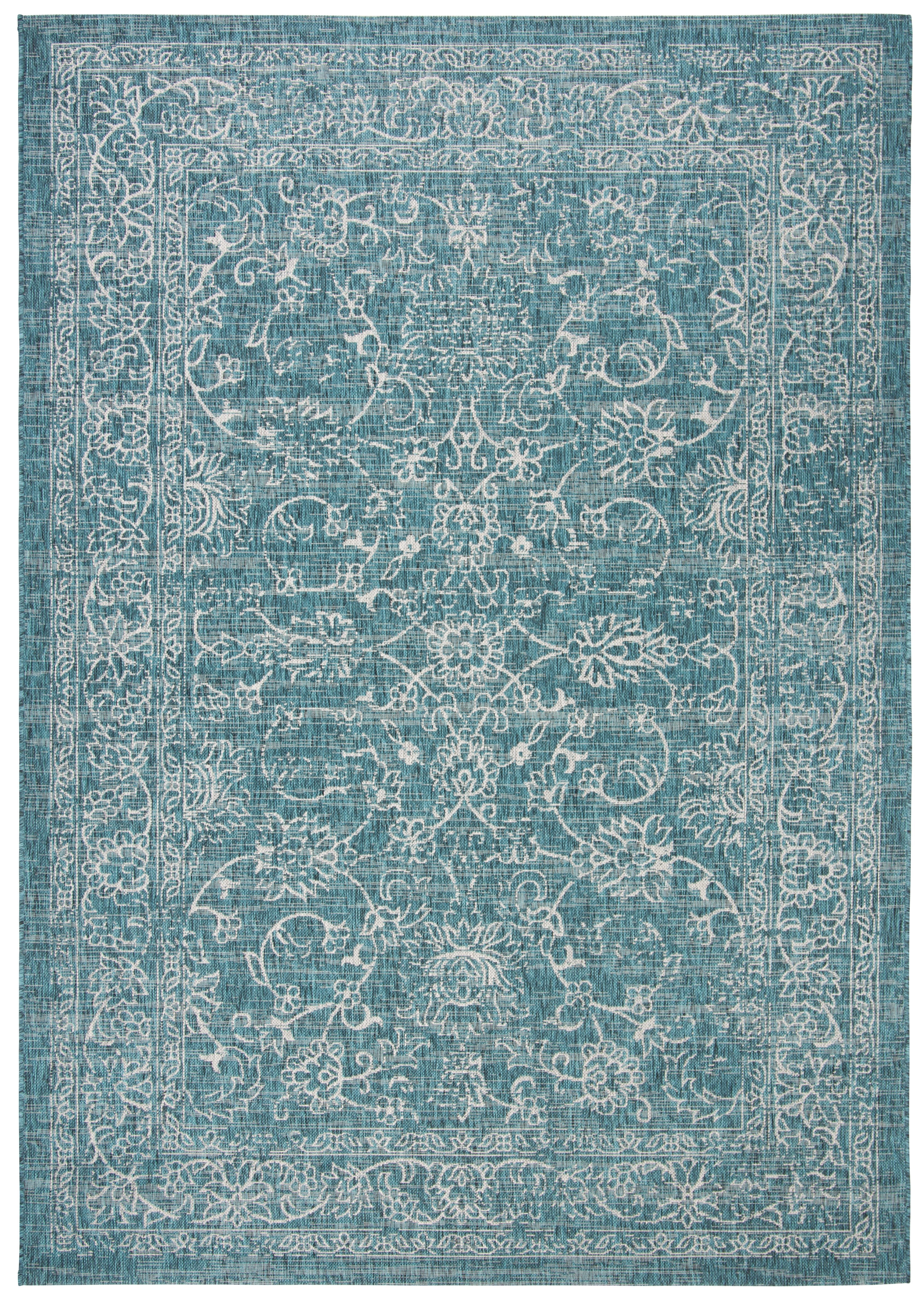 SAFAVIEH Courtyard Darin Botanical Indoor/Outdoor Area Rug, Turquoise, 6'7" x 9'6" - Image 7