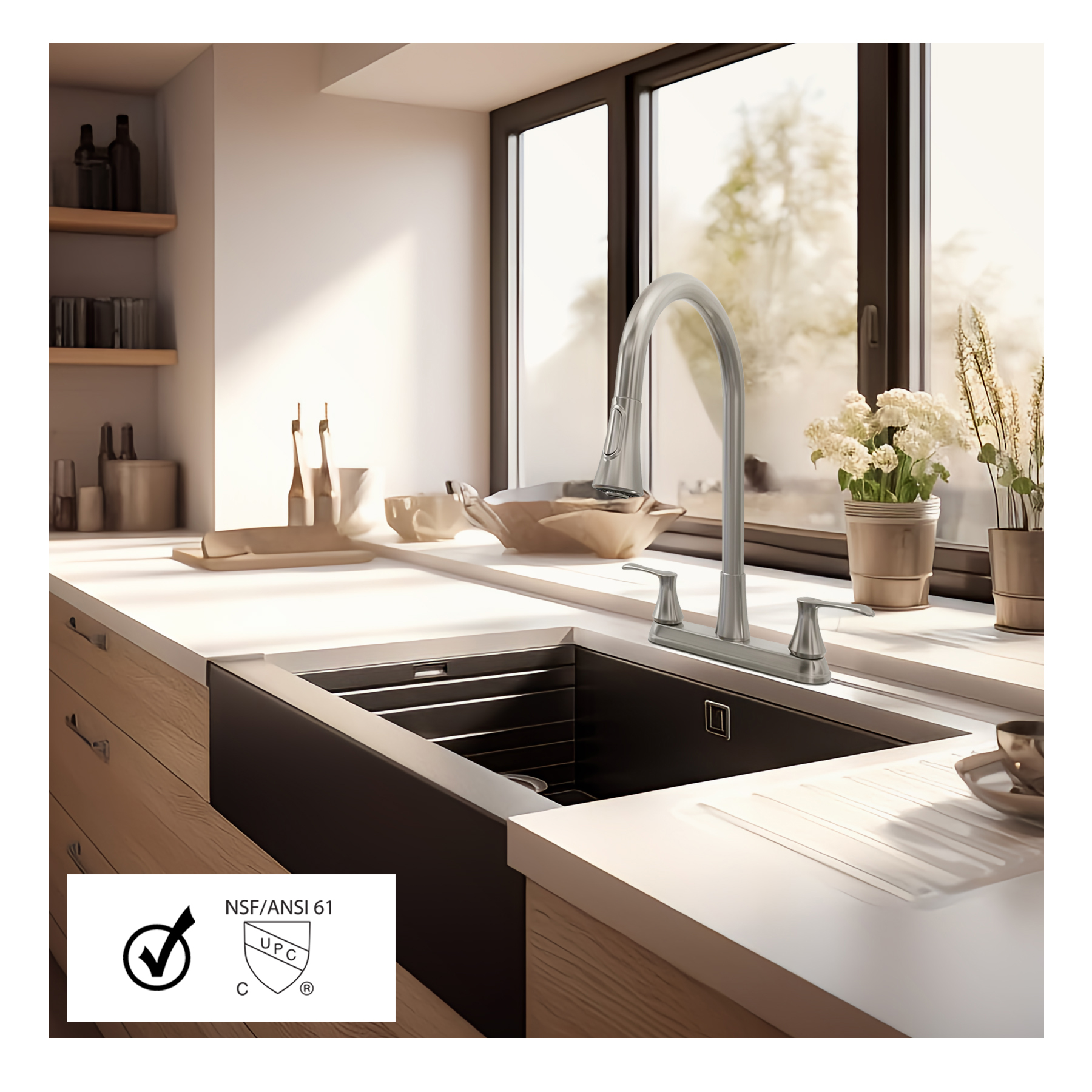 22167143 -Hybrid Metal Kitchen Sink Faucet 28mm Spout with Pull down Spray Brushed Nickel - Image 9