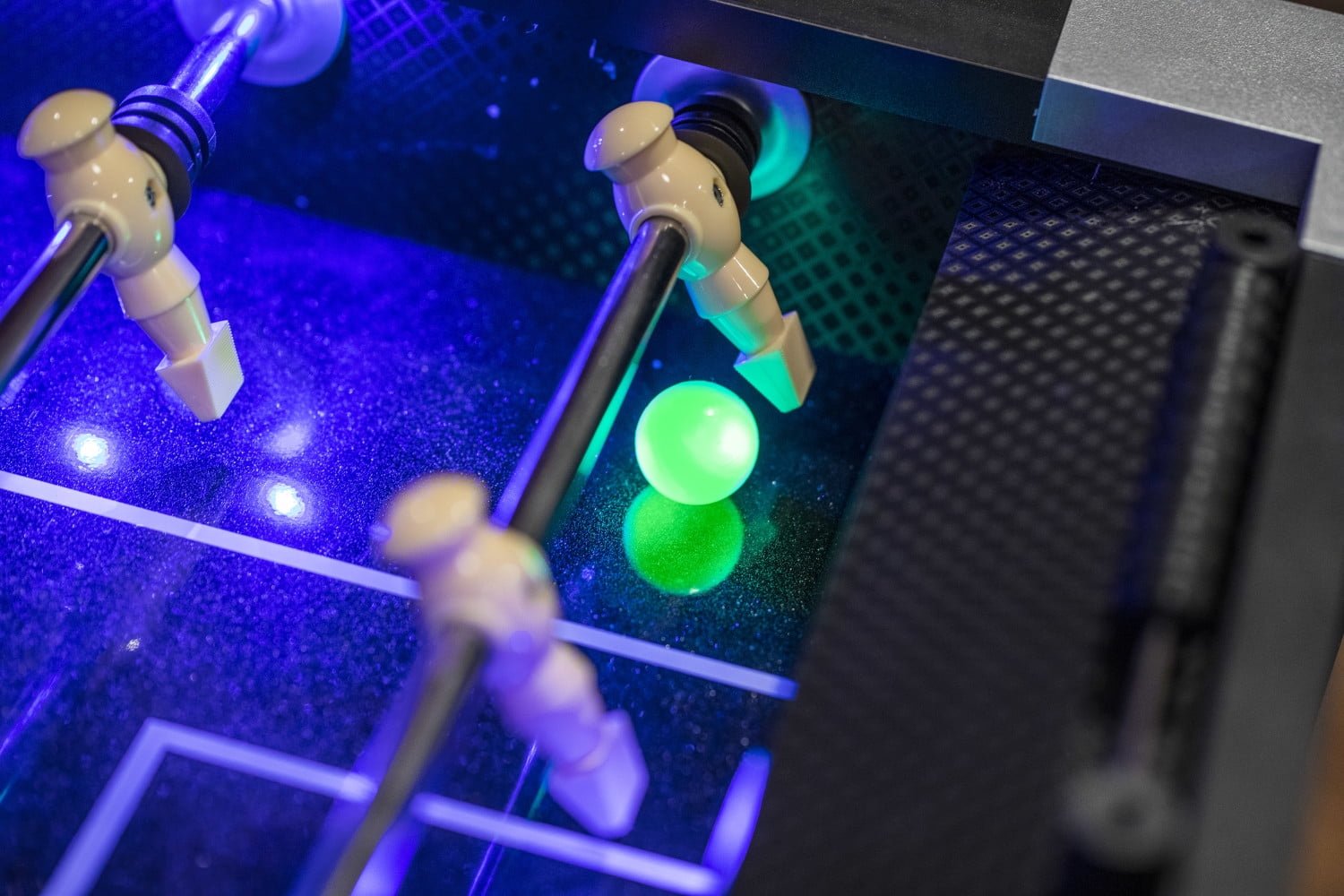 Atomic Azure LED Light Up Foosball Table with Interactive Inrail LED Lighting and Cascading Effects Paired with In Game Music - Image 6