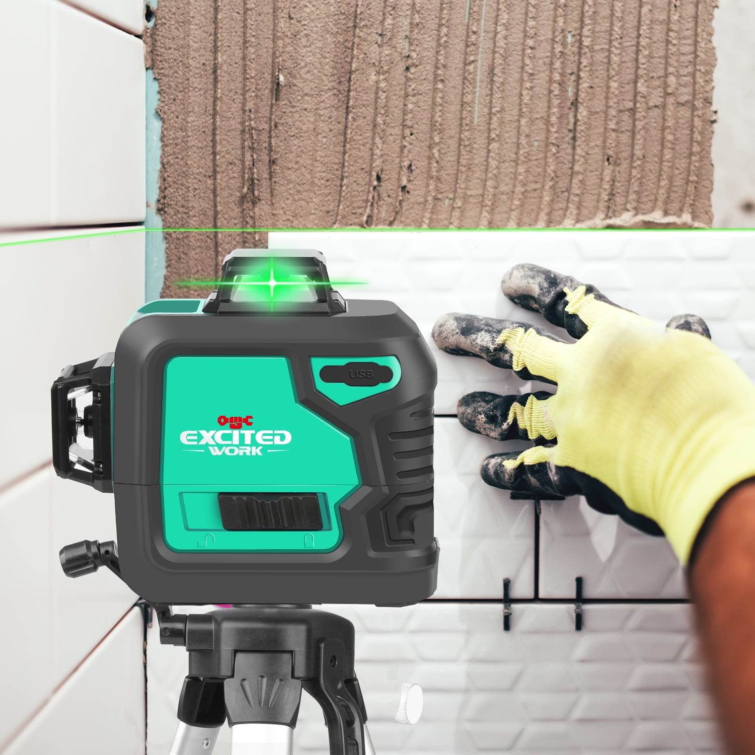 3D Cross-Line Laser Level Self-Leveling 3x360 12-Line Green Beam Up to 100ft, Magnetic Stand - AA and Rechargeable Batteries, Type-C USB Charging By Excited Work - Image 4