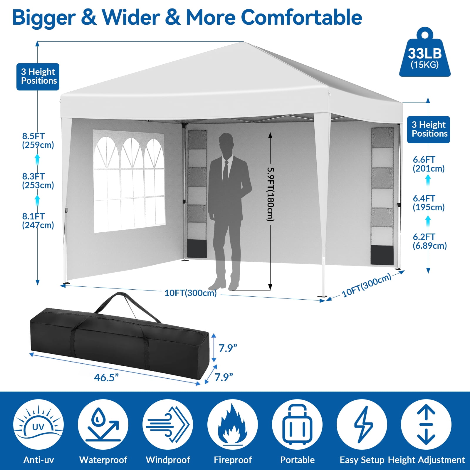VECUKTY 10 x 10ft Pop up Canopy Tent with Sidewalls, Wheeled Bag, Shelter for Outdoor Shade, White - Image 5