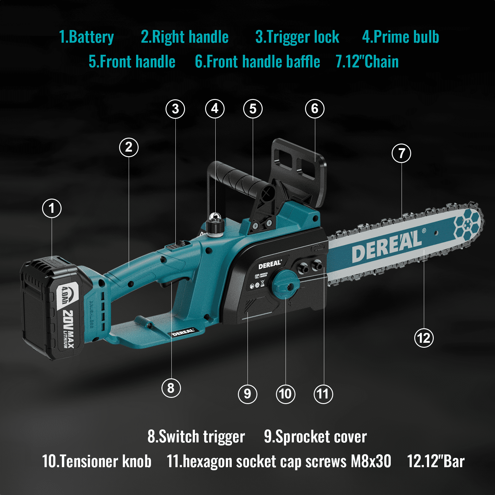 12-Inch Cordless Chainsaw | Electric Brushless Handheld 20V Battery Powered for Wood & Tree Trimming - Image 5