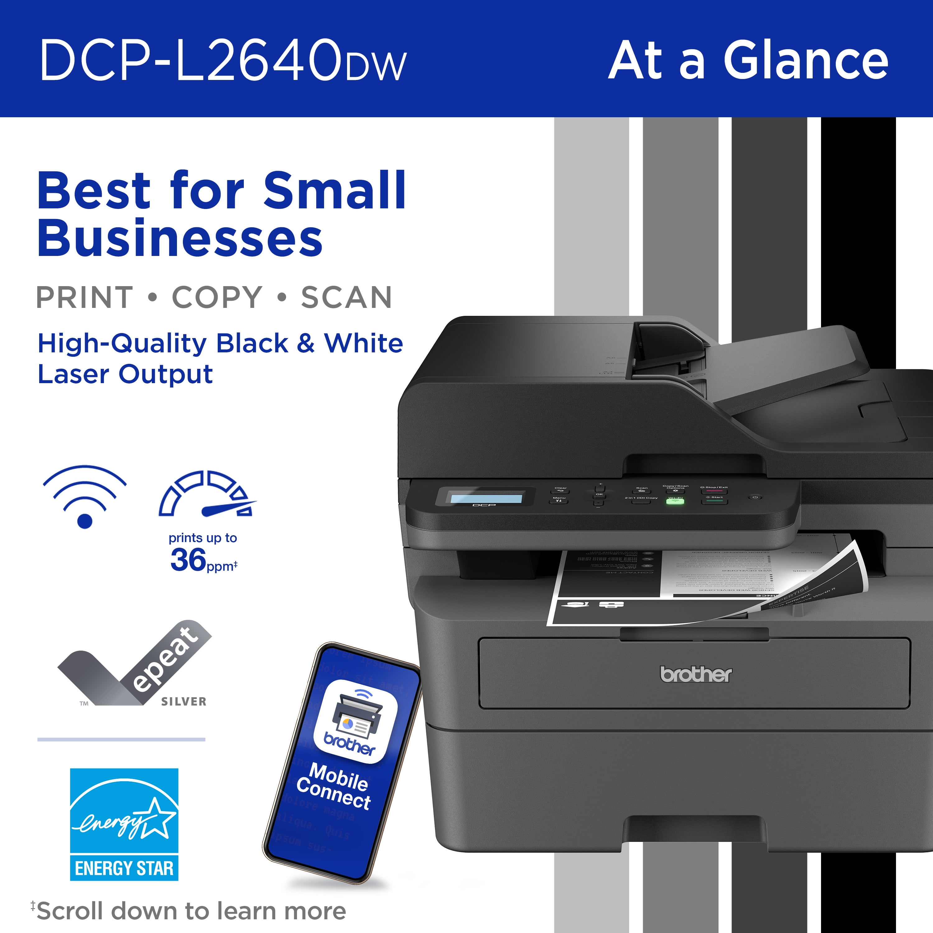 Brother Wireless DCP-L2640DW Compact Monochrome Multi-Function Laser Printer with Print, Copy and Scan, Duplex and Mobile Printing - Image 7