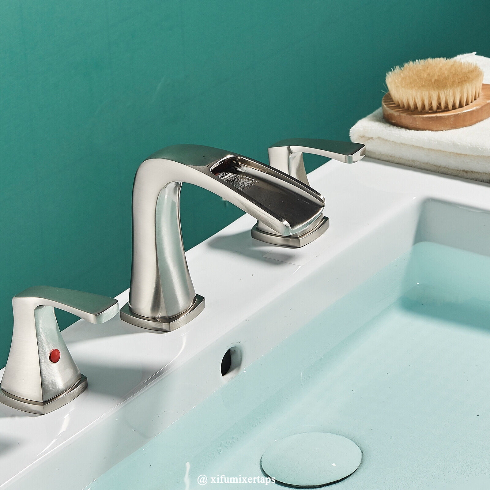 Zovajonia 8 Widespread Waterfall Bathroom Sink Faucet 3 hole Vanity Mixer Brushed Nickel - Image 10