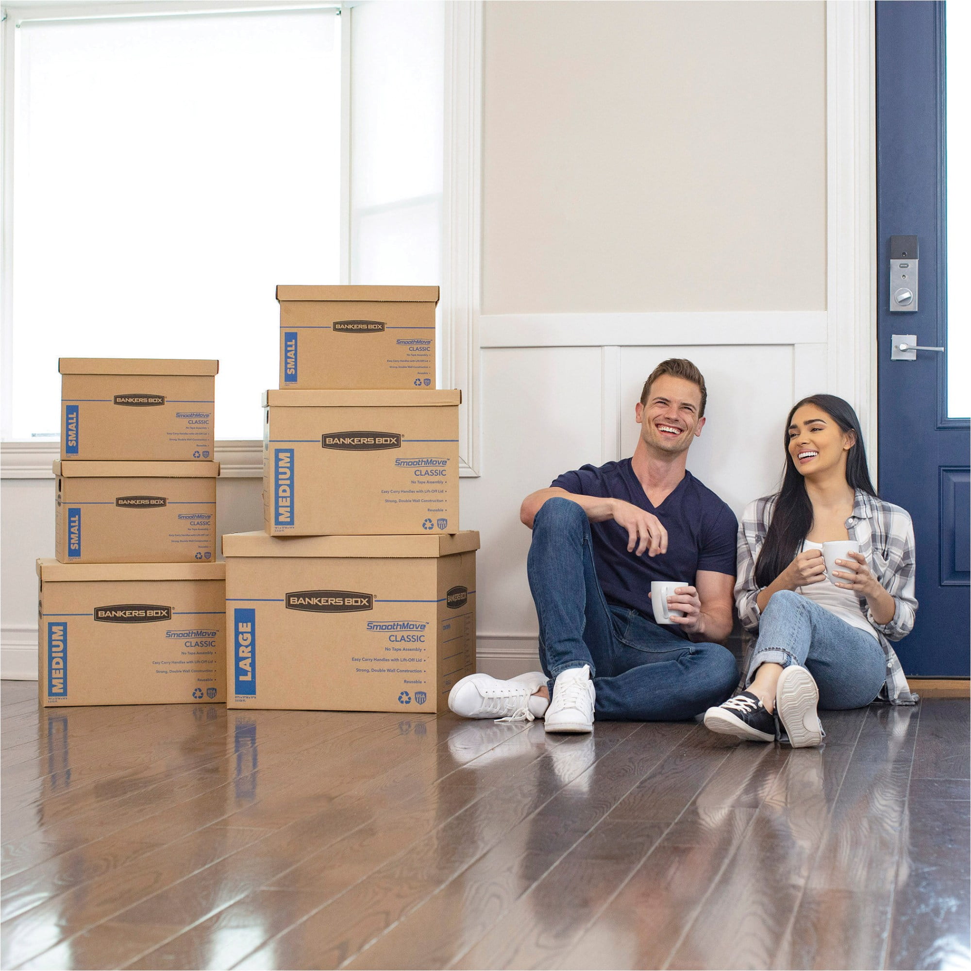 Bankers Box SmoothMove Prime Moving & Storage Boxes, Small, Half Slotted Container (HSC), 24" x 12" x 10", Brown Kraft/Blue, 8/Carton -FEL0065901 - Image 6