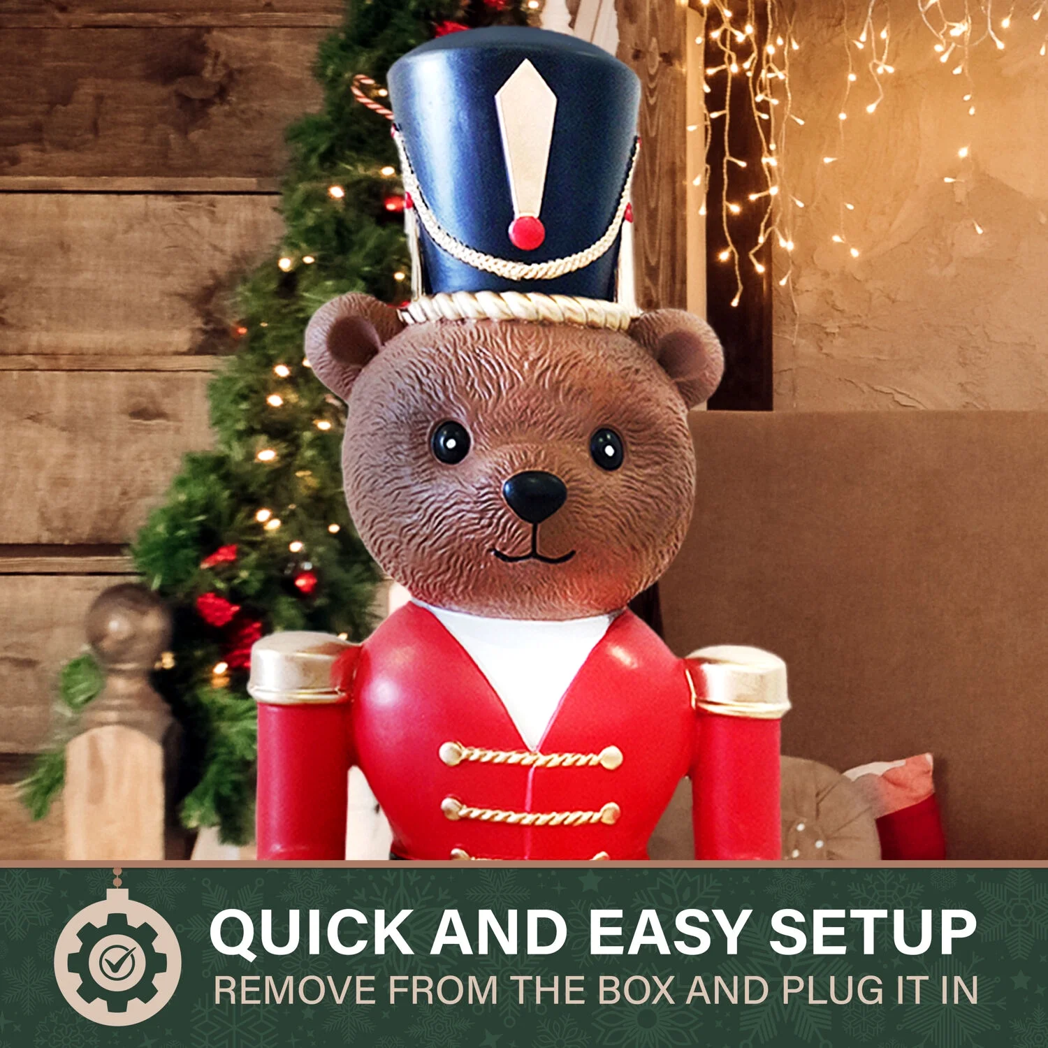 Fraser Hill Farm 48" Red Musical Nutcracker Bear Playing Drum - Image 3