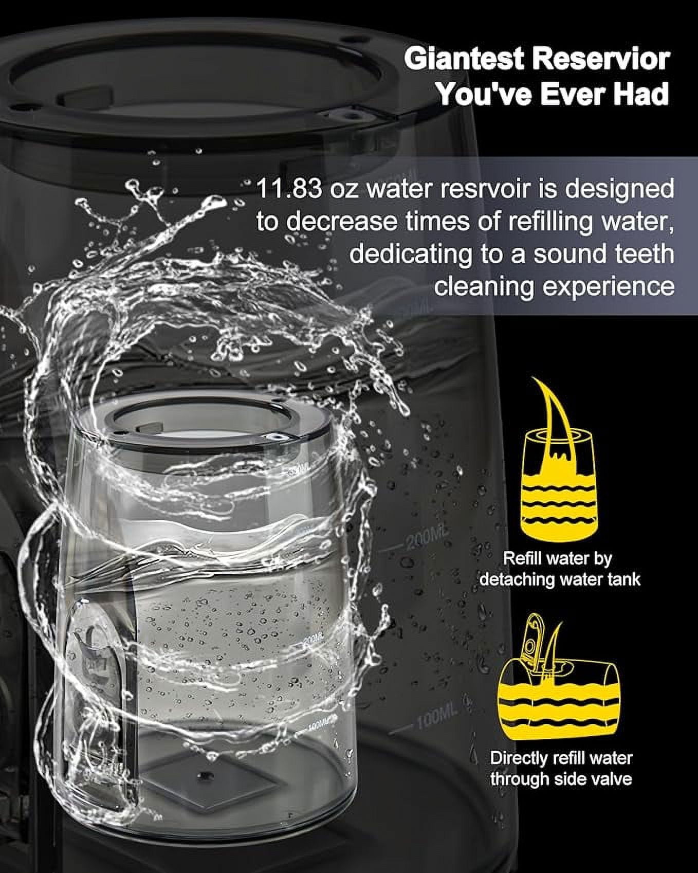 MySmile LP201 OLED Cordless Water Flosser for Teeth Braces, Gums, Dental Hygiene,350ml Large Tank, Portable Electric Oral Irrigator, 5 Modes, 8 Jet Tips, Black - Image 3