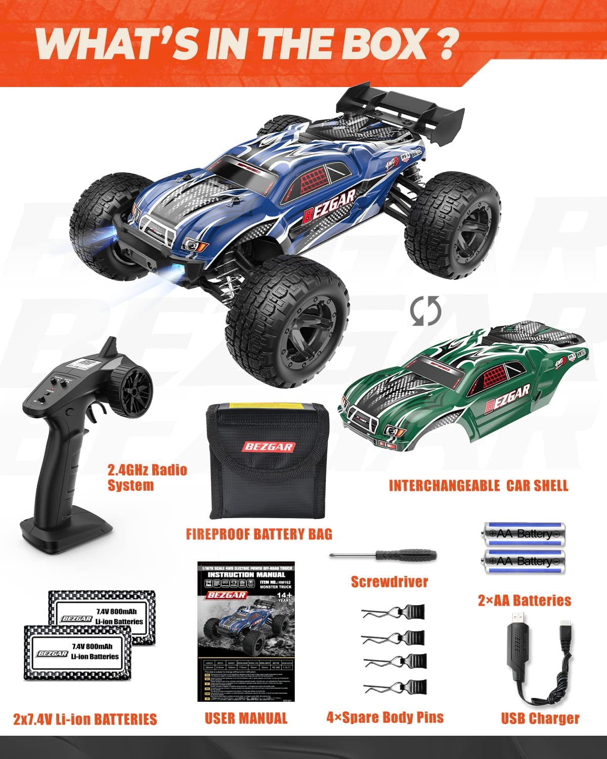 YCFUN High Speed Brushed Remote Control Cars for Boys Adults, 40+KM/H RC Cars 4WD RC Trucks - Image 4