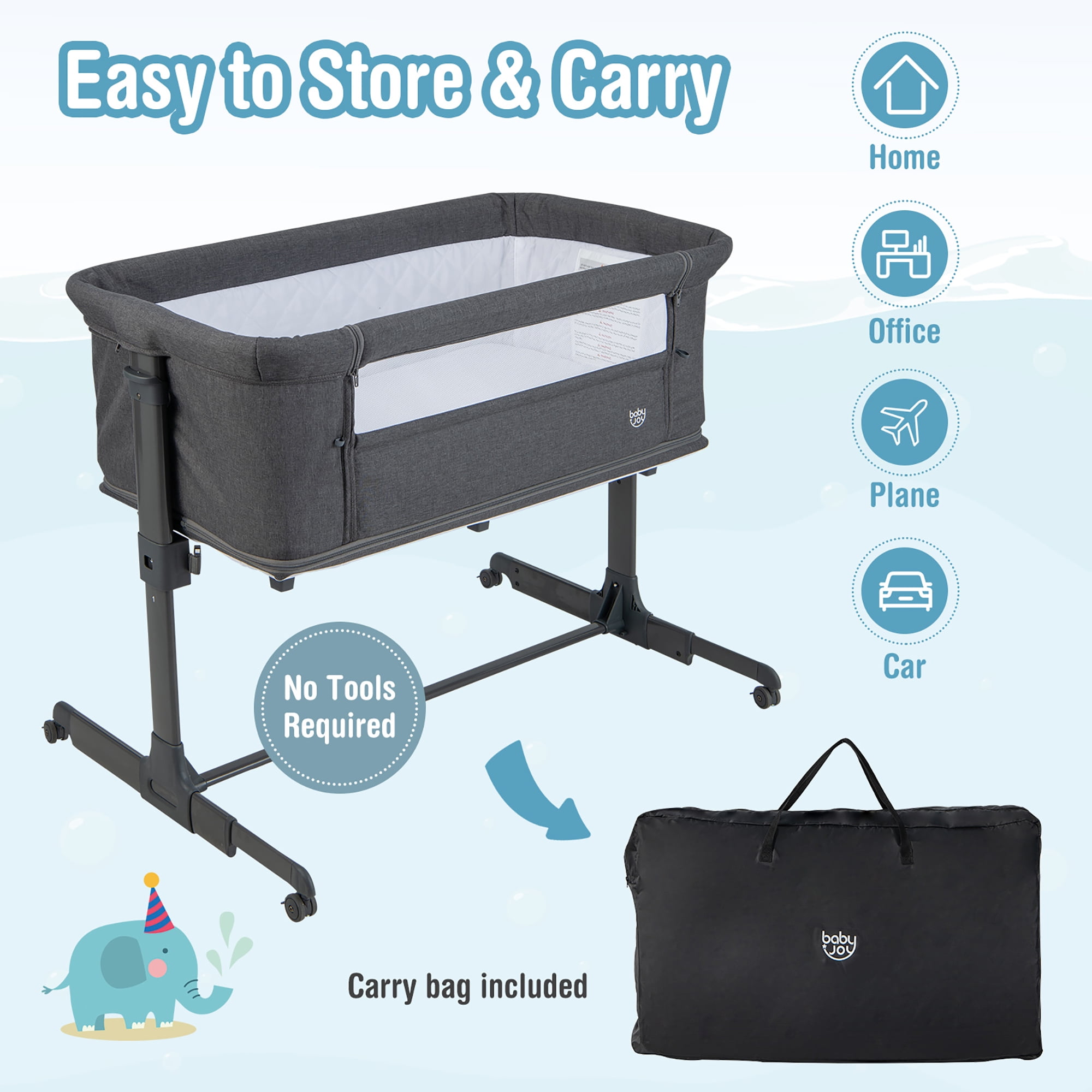 Costway 3 in 1 Baby Bassinet & Bedside Sleeper with Mattress Adjustable Portable Playard - Image 3