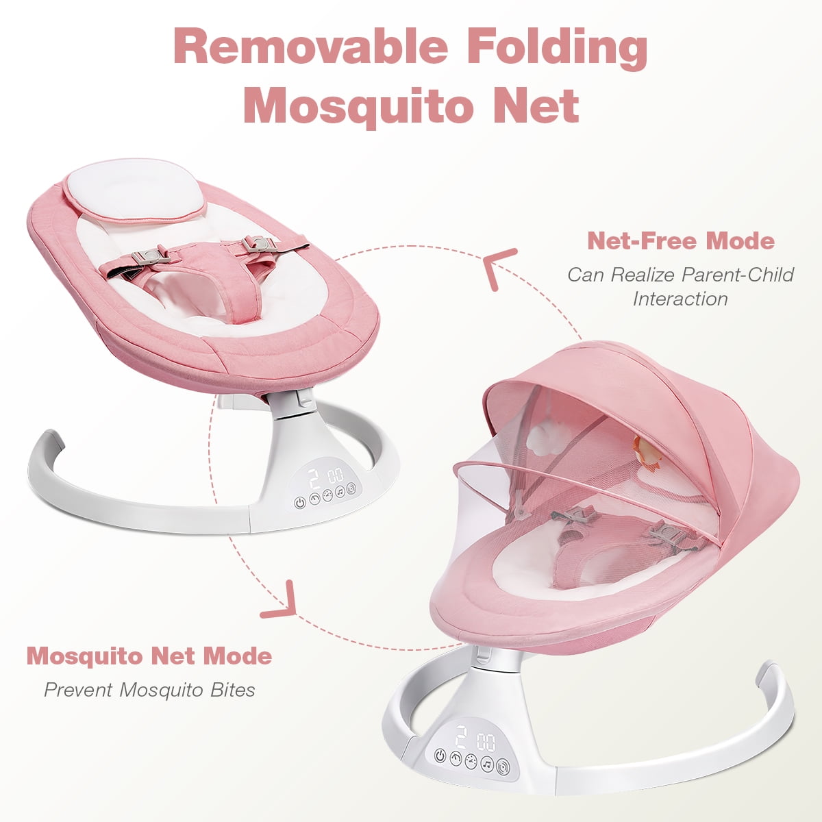 Yadala Electric Baby Swing, Portable Baby Swing for Infants Bouncer for Boy Girl with Bluetooth, Remote Control, 5 Speeds, 10 Music Pink - Image 6