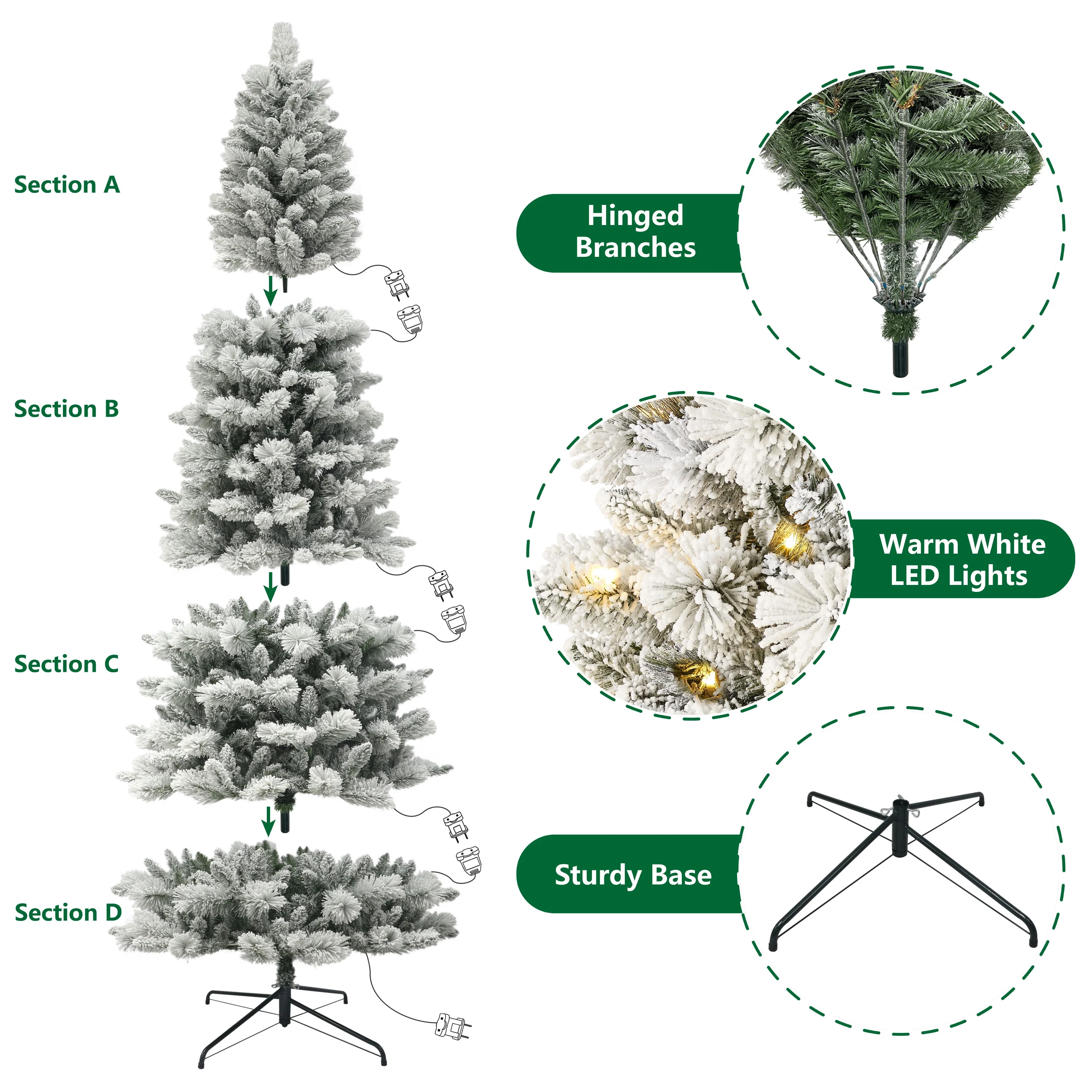 9 ft Pre-Lit Flocked Tahoe Spruce Artificial Christmas Tree, Warm White LED Lights, by Holiday Time - Image 6