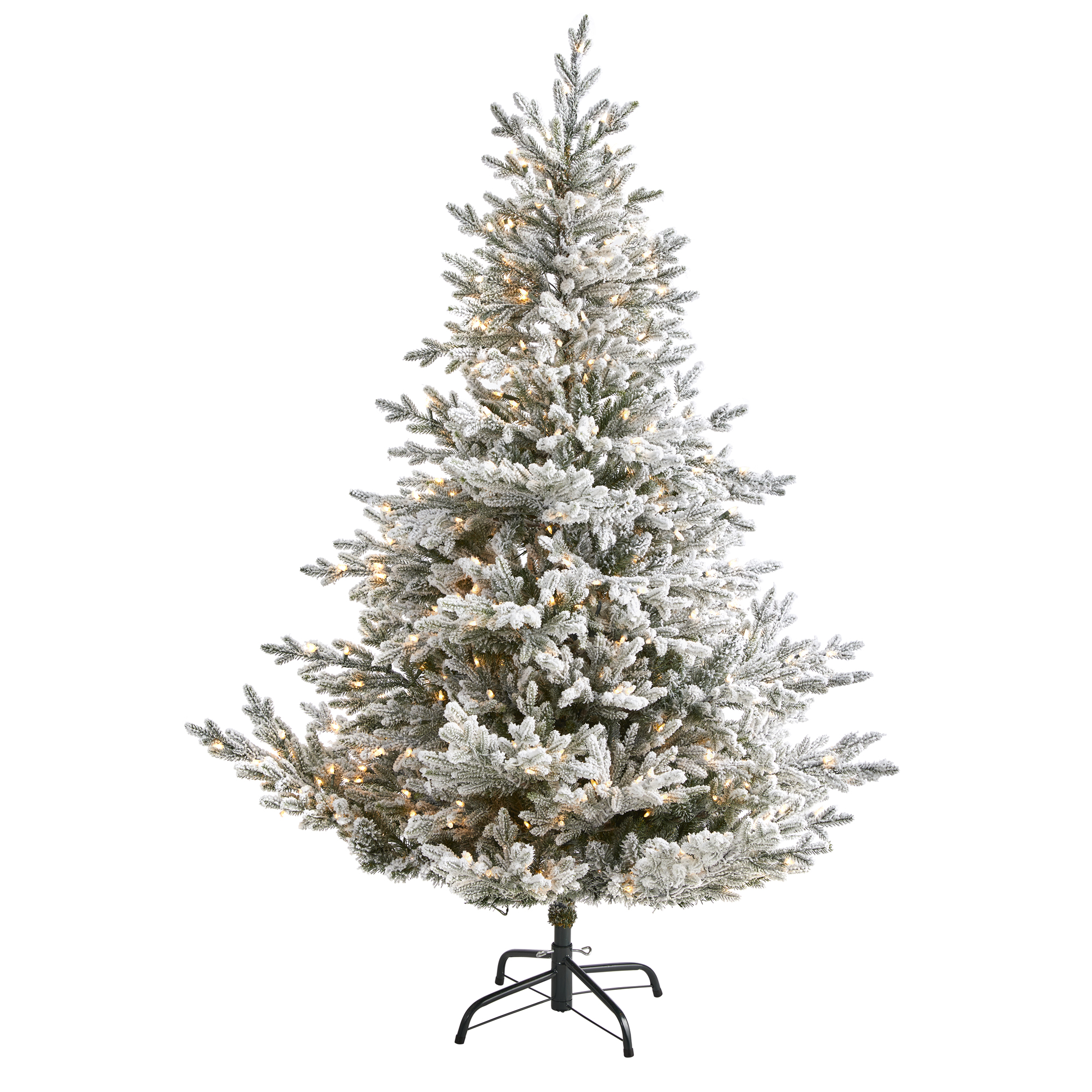 Nearly Natural 6' Green Fraser Fir Flocked Artificial Christmas Tree Prelit 500 Warm White Lights - Image 6