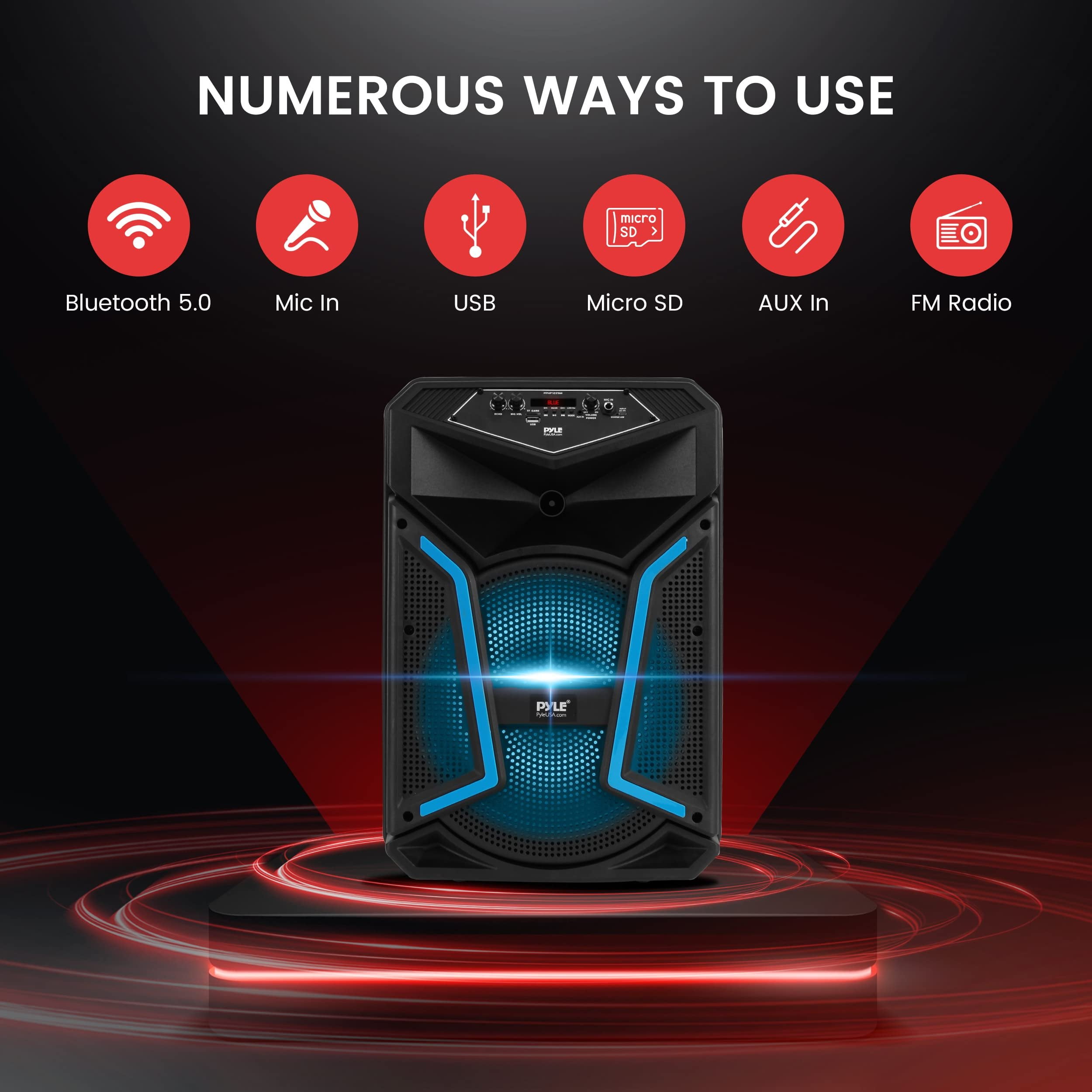 Pyle PPHP122SM Portable Bluetooth Speaker System with Flashing Party Lights - Image 7