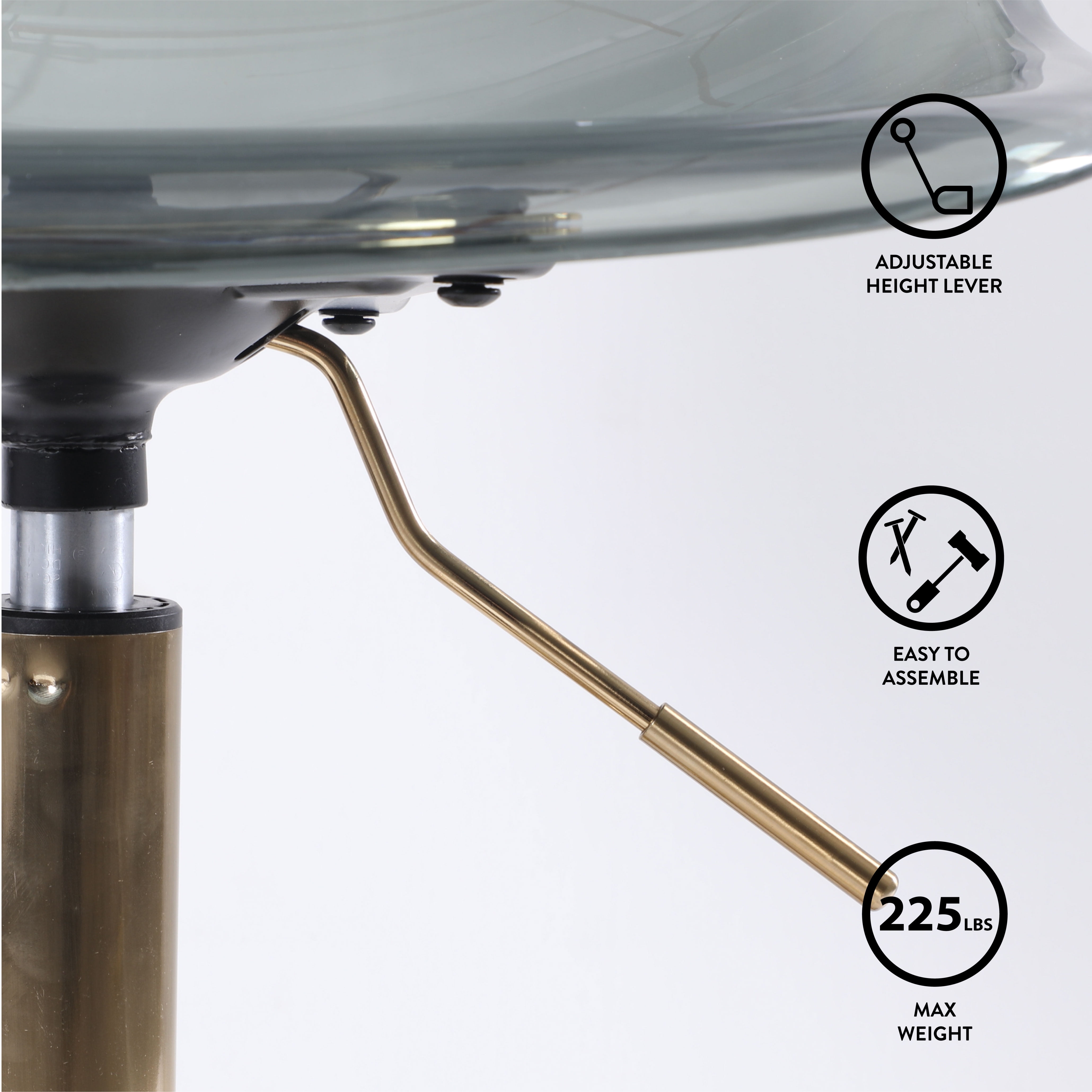 Urban Shop Acrylic Rolling Office Chair, Black, Adjustable Height, Mid Back - Image 5