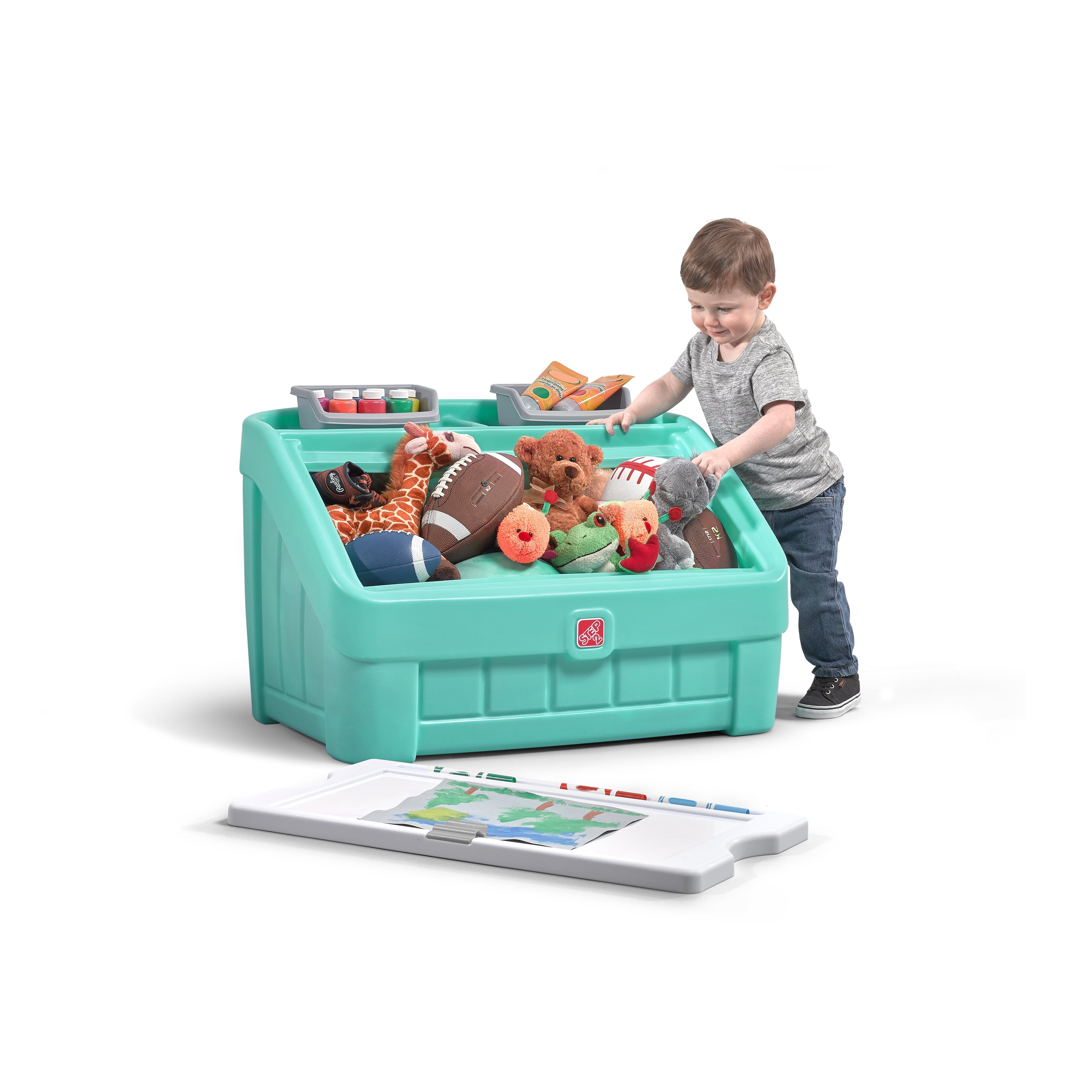 Step2 2-in-1 Mint Toy Storage Box with Art Lid for Toddlers - Image 7