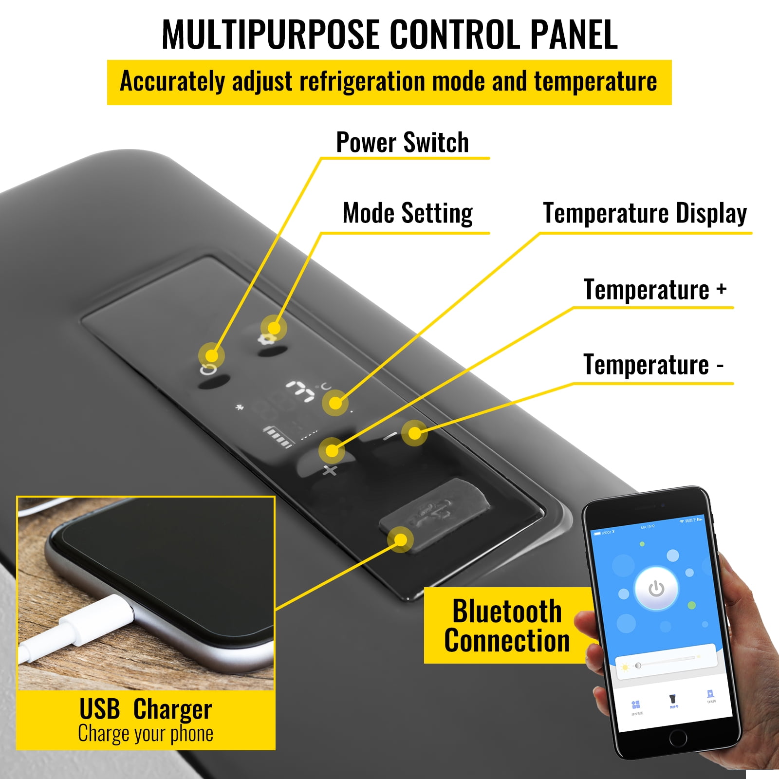 VEVOR Car Refrigerator 16 Qt, Portable Refrigerators with -4℉-68℉ Cooling Range & App Control, 12/24V DC & 110-240V AC Electric Cooler for Truck Vehicle Outdoor & Home Use, Gray - Image 7
