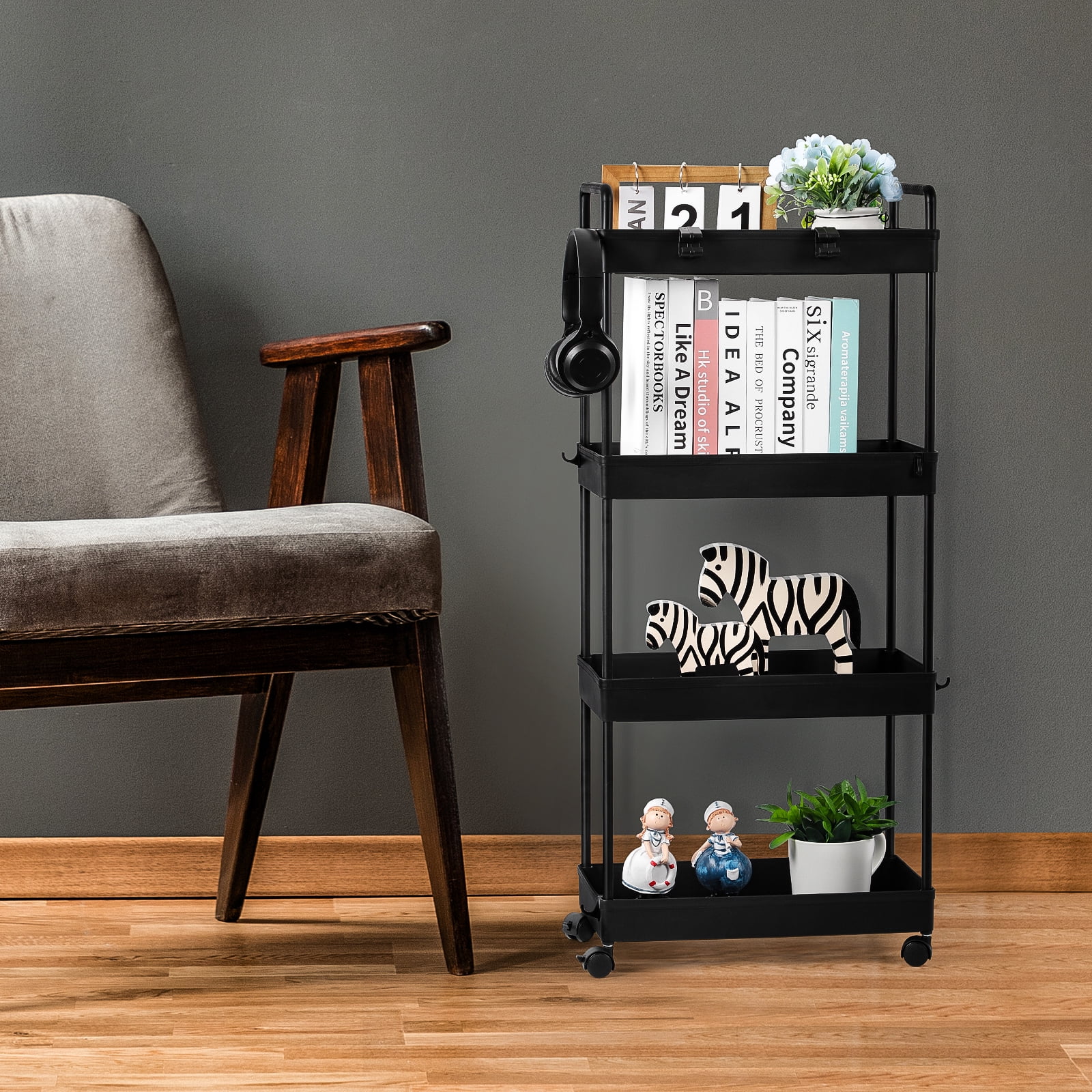 TUOREN 4-Tier Slim Storage Cart with Wheels for Narrow Space, Black - Image 3