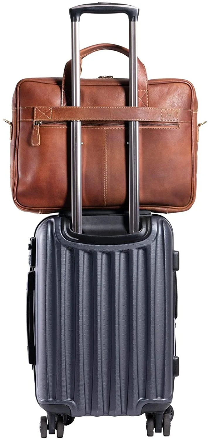 18-Inch Buffalo Leather Laptop Messenger Bag – Trolley-Compatible Briefcase for Men and Women with YKK Zippers and Multiple Compartments - Image 4