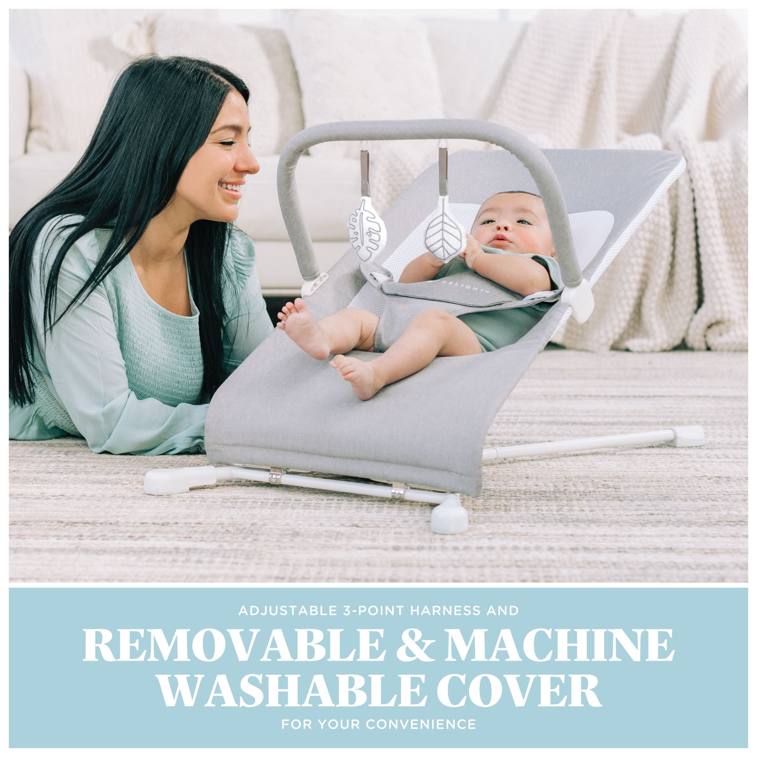 Baby Delight Highland Portable Baby Bouncer, 3-Position, Infants 0-6 Months, Pebble Grey (Unisex) - Image 3