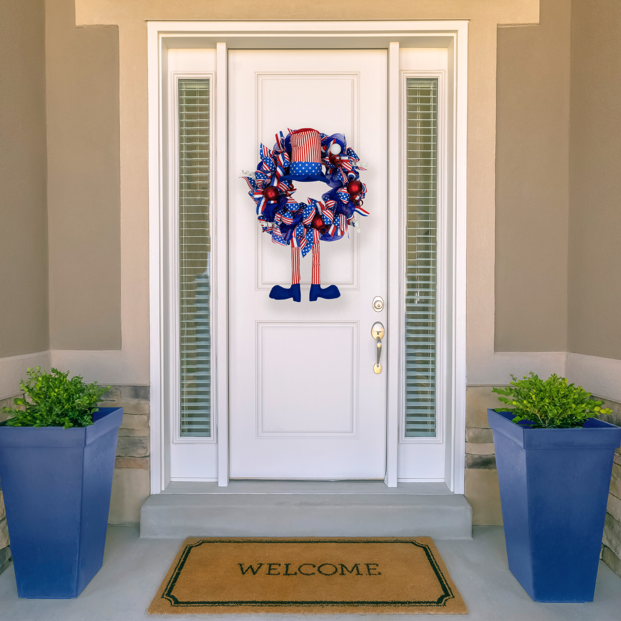 Northlight Patriotic Hat with Legs Deco Mesh Ribbon Wreath - 24" - Image 4