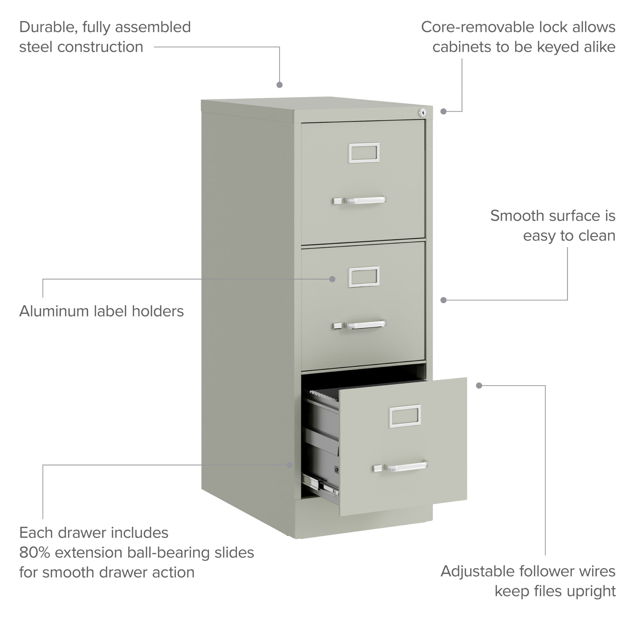 Hirsh 22" Deep 3 Drawer Letter Width Vertical File Cabinet, Commercial Grade, Gray - Image 10