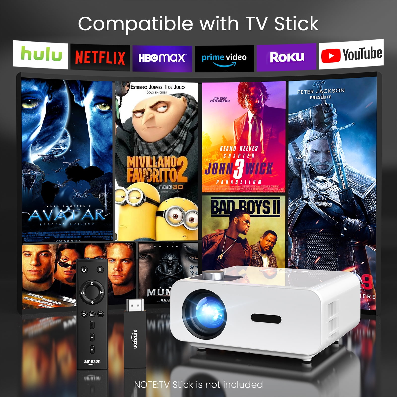 HONPOW Projector, Native 1080P Full HD Bluetooth Projector, 11000 Lumens Mini Portable Outdoor Indoor Movie Projector Compatible with Laptop, Smartphone, TV Stick, Xbox, PS5 - Image 9