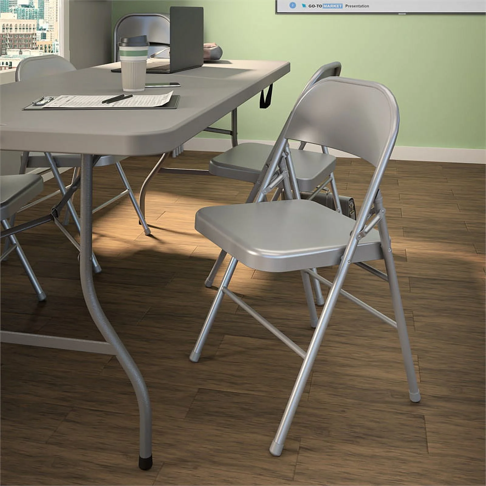 XL All-Steel Commercial Folding Chair, 300 lb. Weight Rating, Triple Brace, Gray, 4-Pack - Image 7