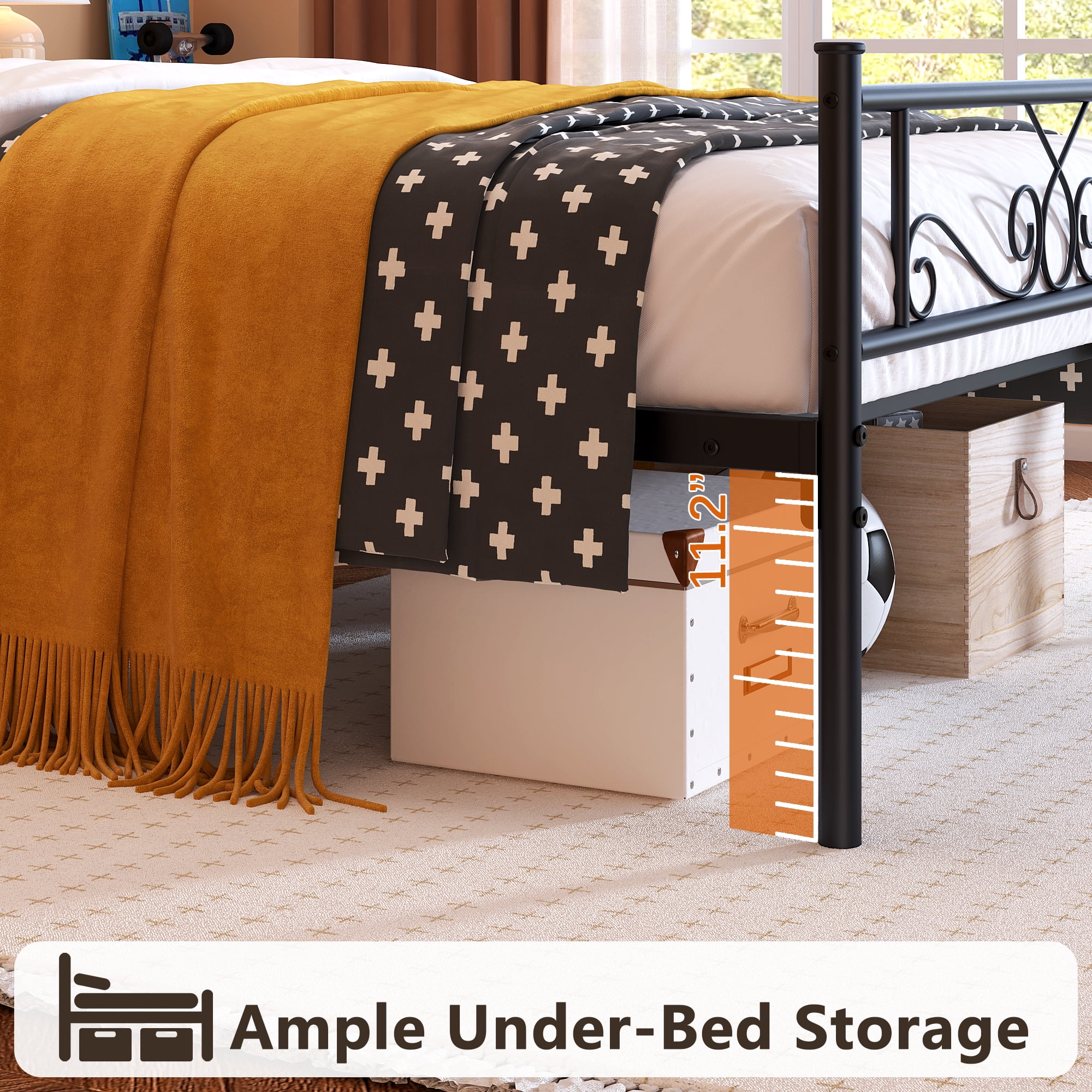 Yoneston Twin Size Metal Platform Bed Frame with Headboard, 12.7” Single Bed Frame for Kids, Teens Bedroom, Black - Image 9