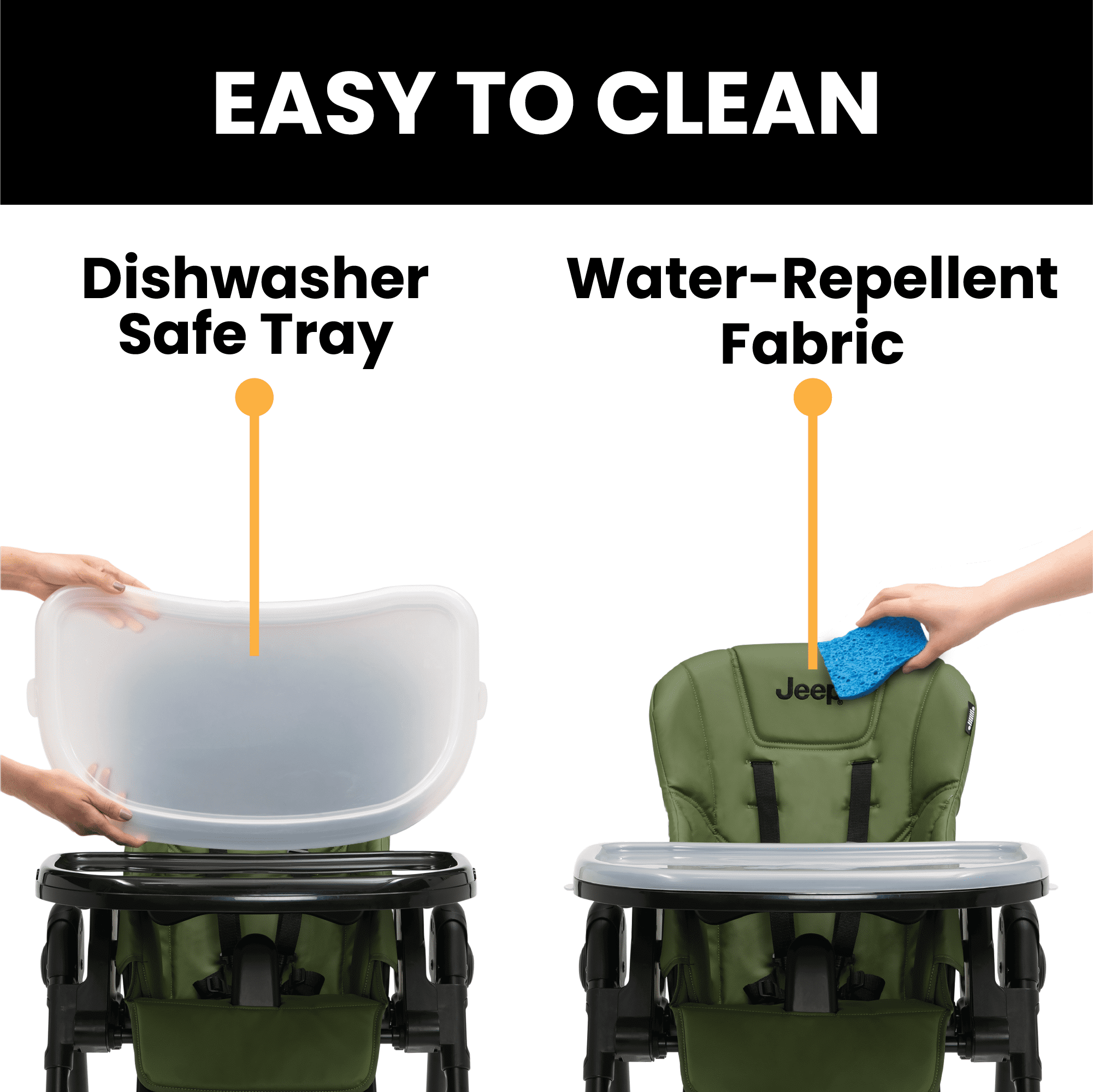 Jeep by Delta Children Classic Convertible 2-in-1 High Chair for Babies and Toddlers with Adjustable Height, Recline & Footrest - Dishwasher Safe Meal Tray, Olive Green - Image 11