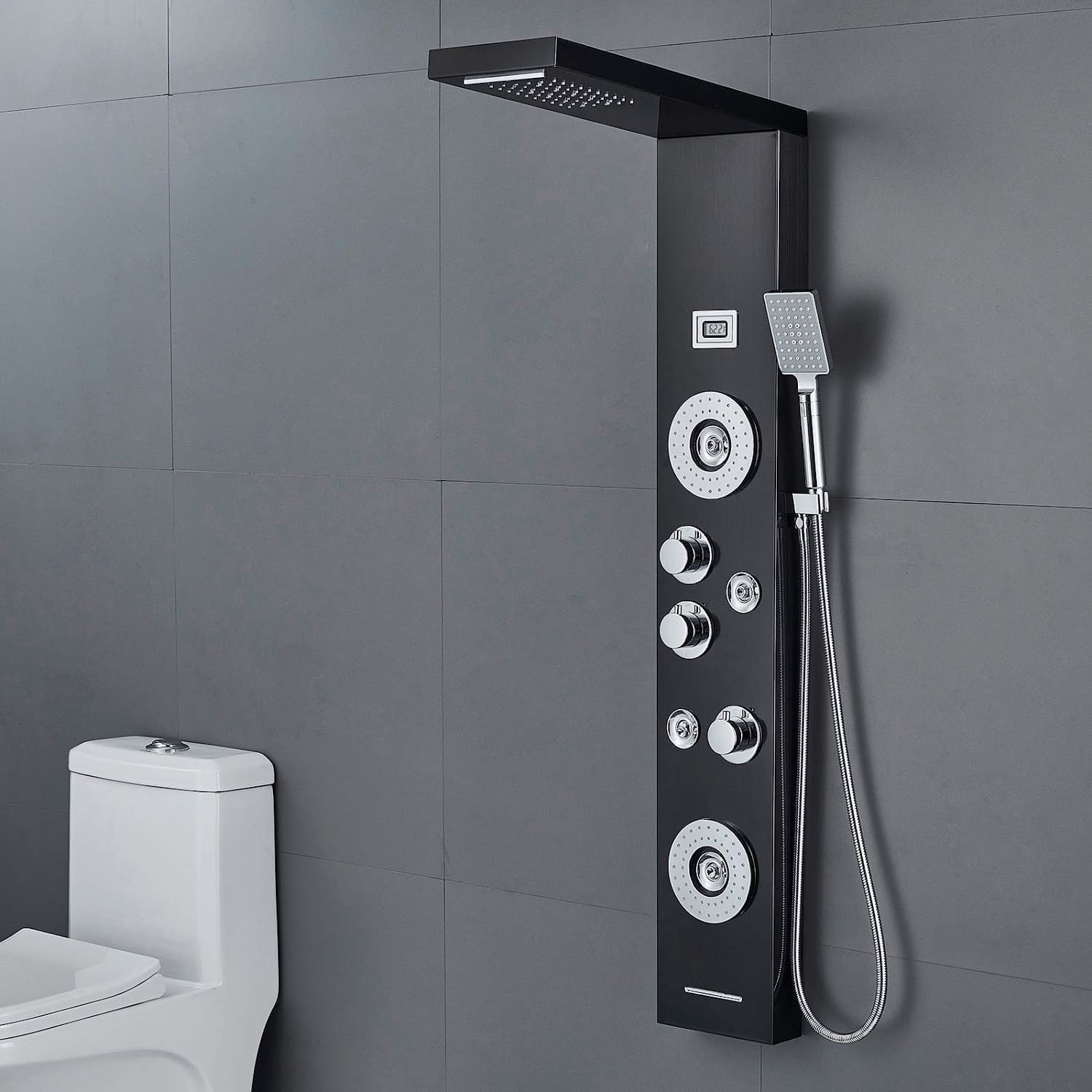 Zovajonia LED Shower Panel Tower System, Multi-Functions Shower Tower, Waterfall Showerhead, Shower Jets, Stainless Steel Rain Shower System Oil Rubbed Bronze - Image 11